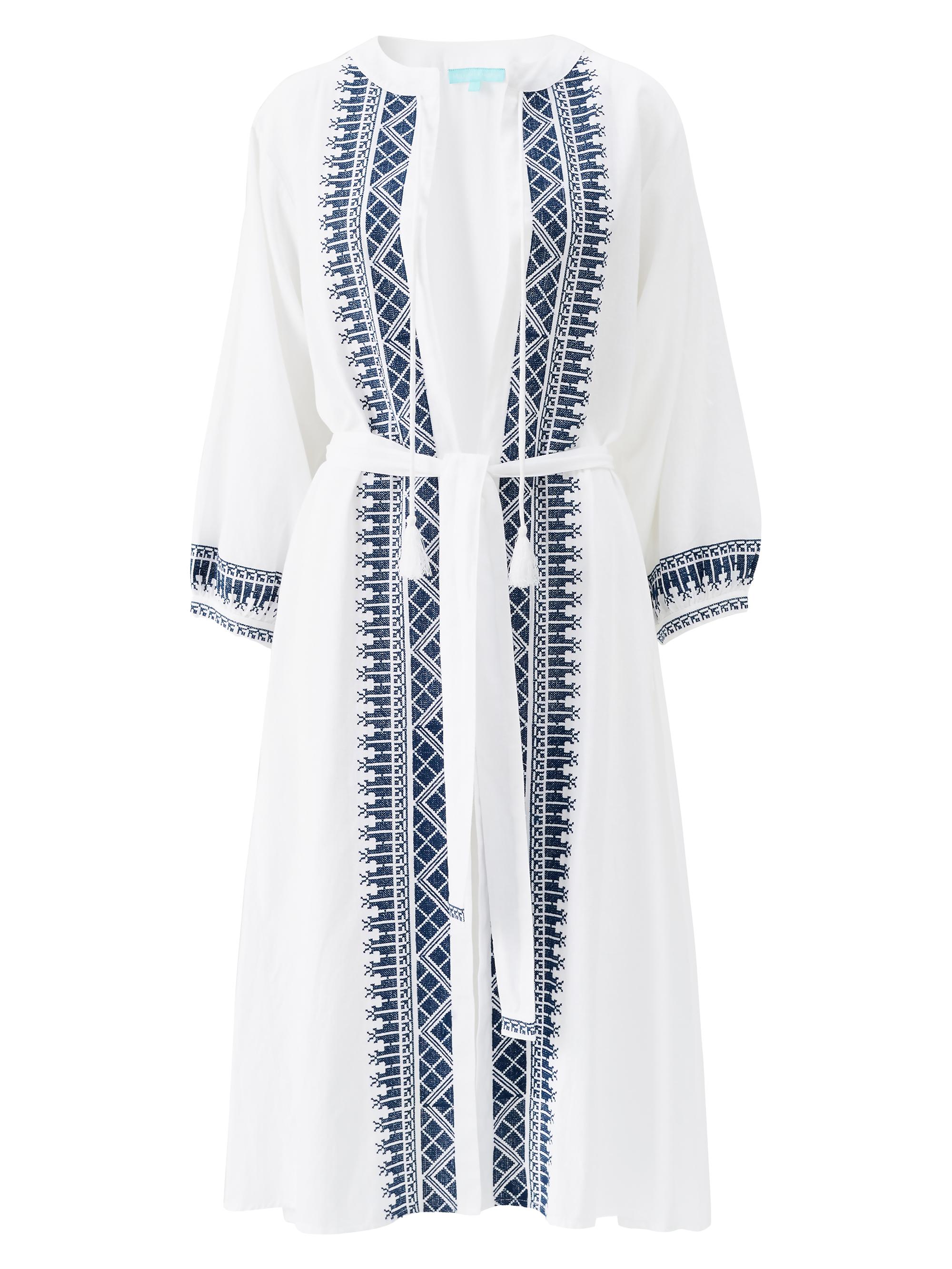 Melissa Odabash Women's Embroidered Cotton-Linen Cover-Up Caftan - White Navy