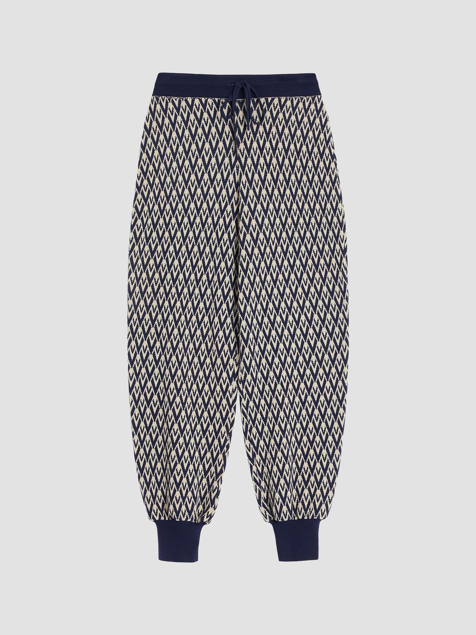 Valentino Garavani Women's Toute La V Jacquard Wool Knit Pants - Cream Navy | Thumbnail 8