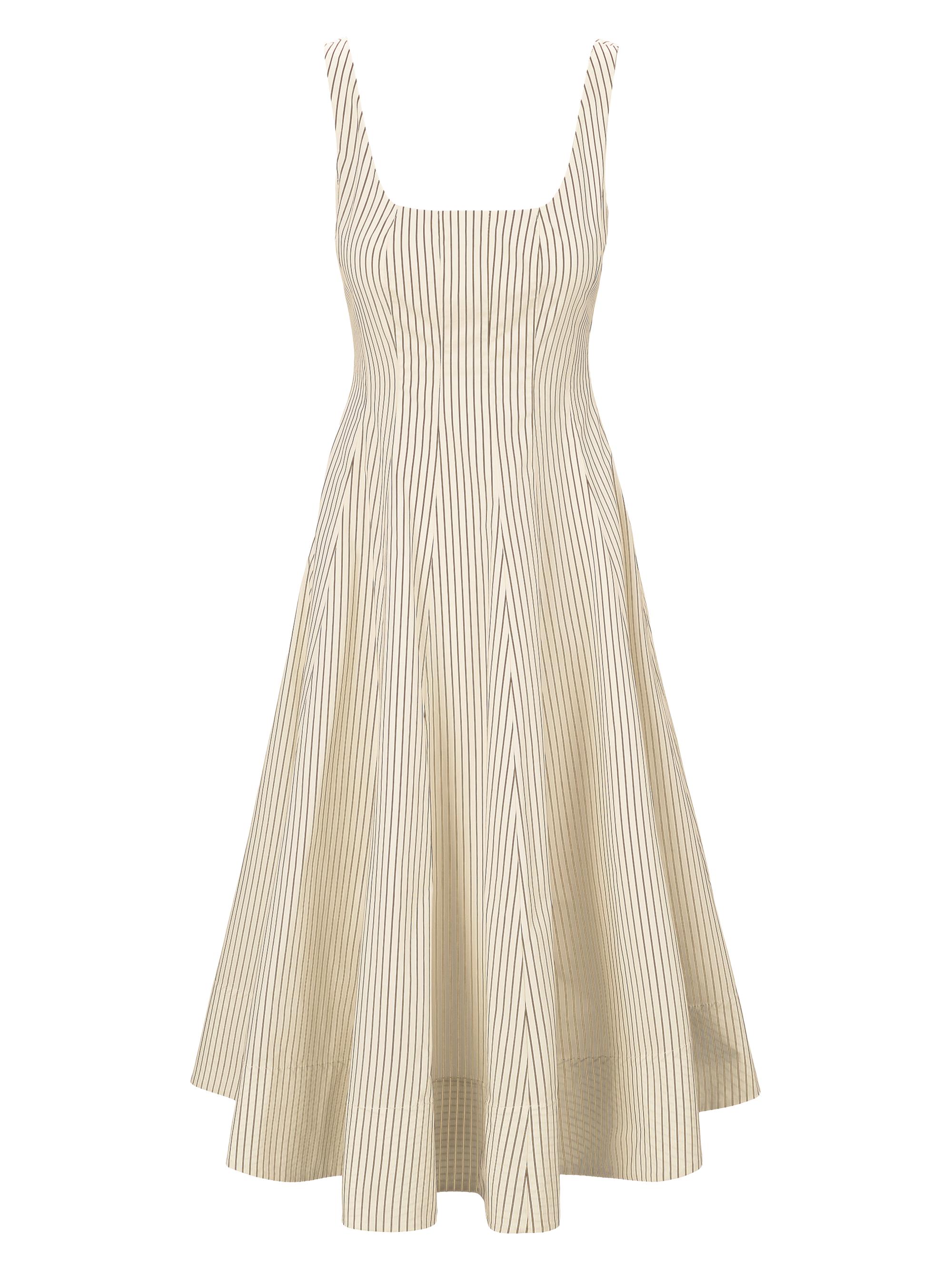 Staud Women's Wells Striped Sleeveless Fit & Flare Dress -  Dark Oak Micro Stripe