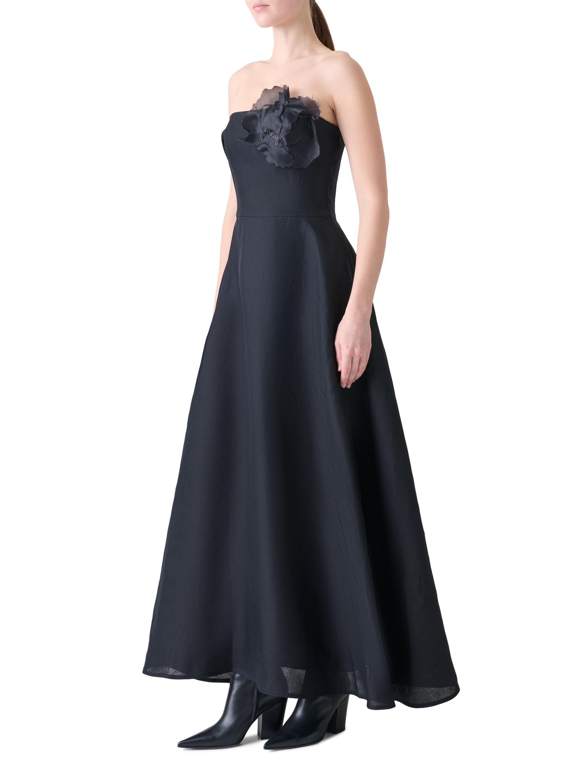 Evening Silk Dress with Organza Anemone Black / 8