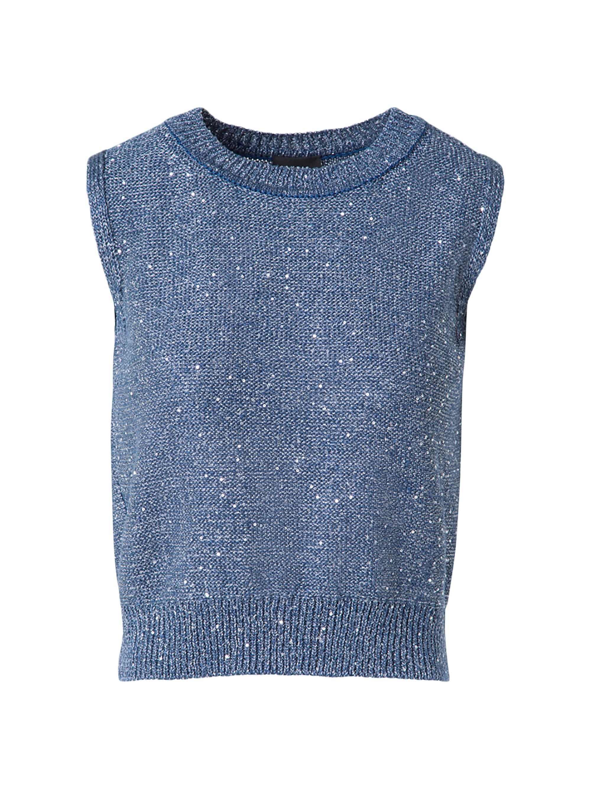 Akris Women's Sequined Linen-Blend Shell - Granite Blue