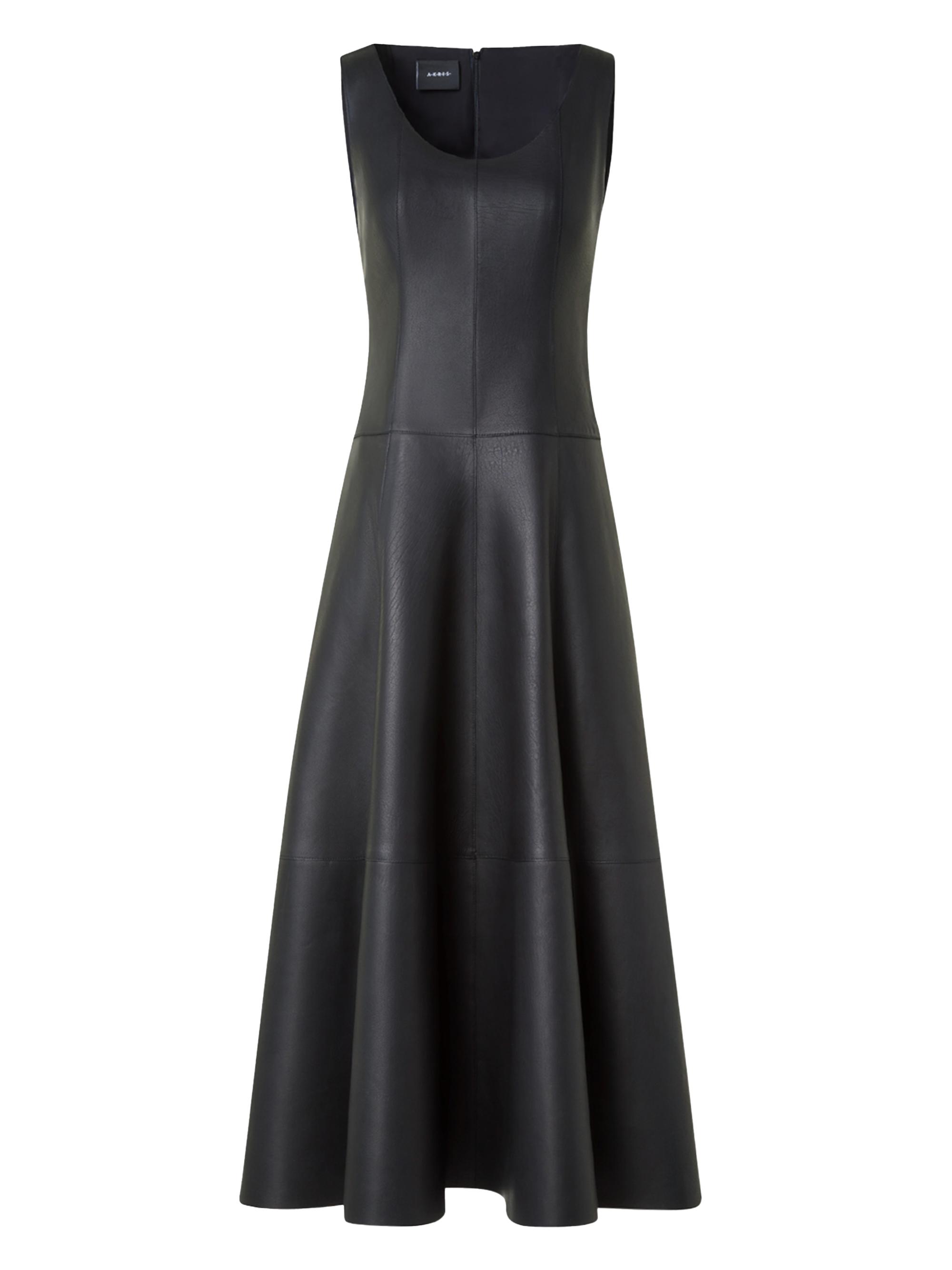 Akris Women's Leather Scoopneck A-Line Midi-Dress - Black