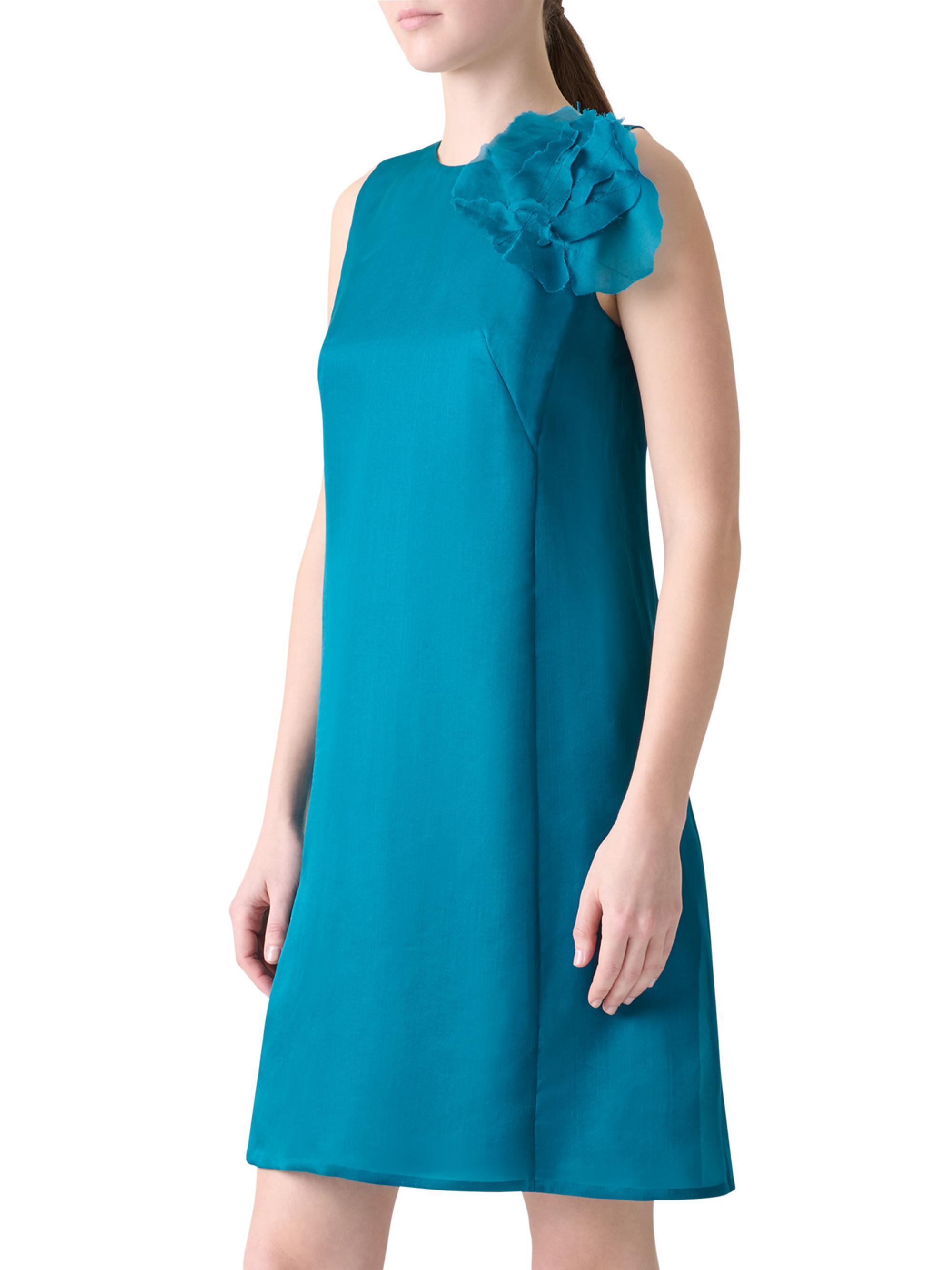 Silk Cocktail Dress with 3D Anemone Laguna blue / 2