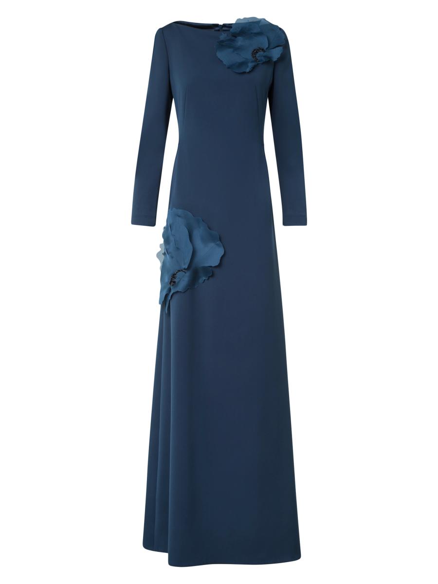 Akris Women's Crepe Appliqué Silk Gown In Blue