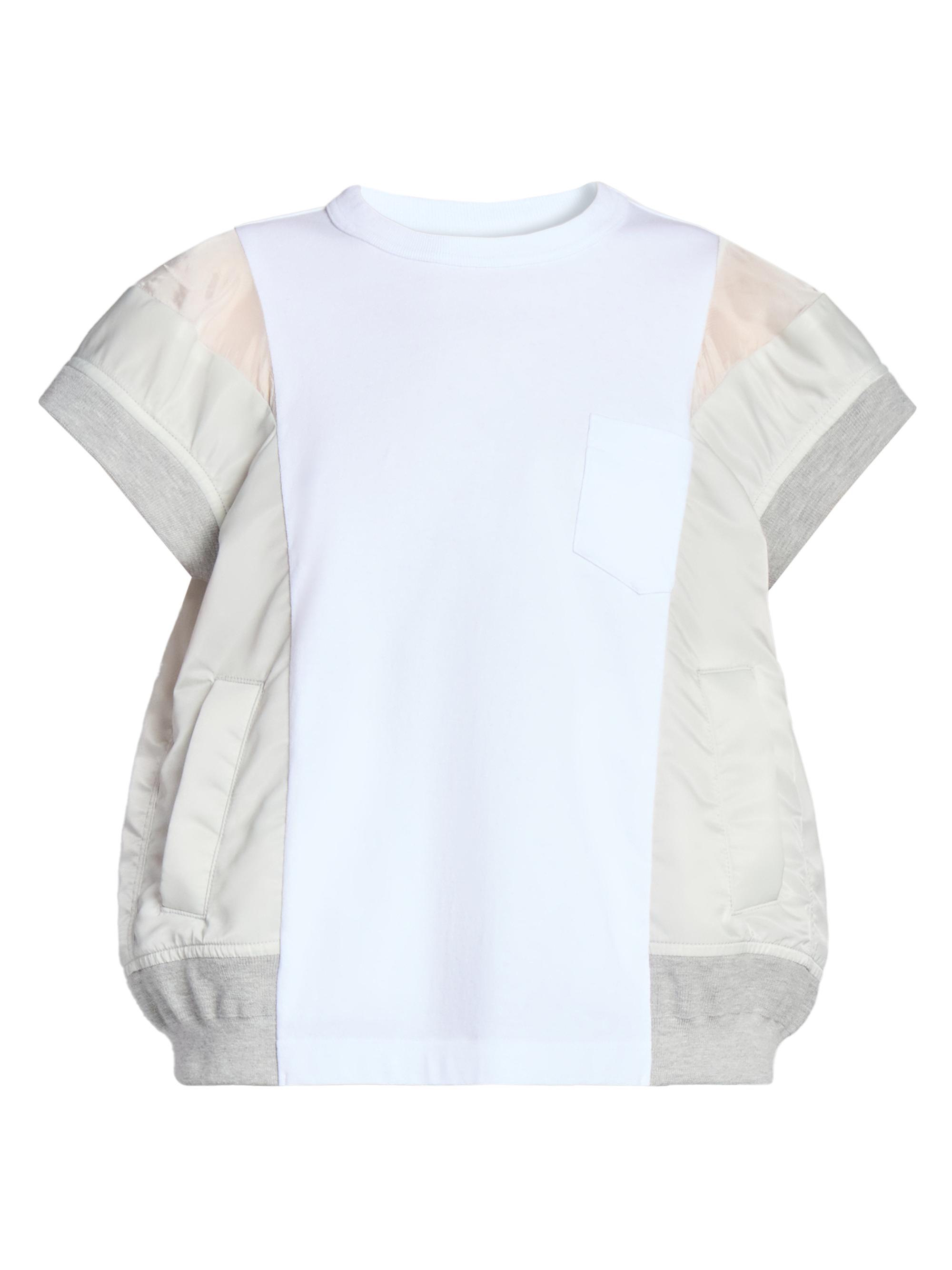 Sacai Women's Nylon Twill & Cotton Jersey Crewneck T-Shirt - Navy Khaki