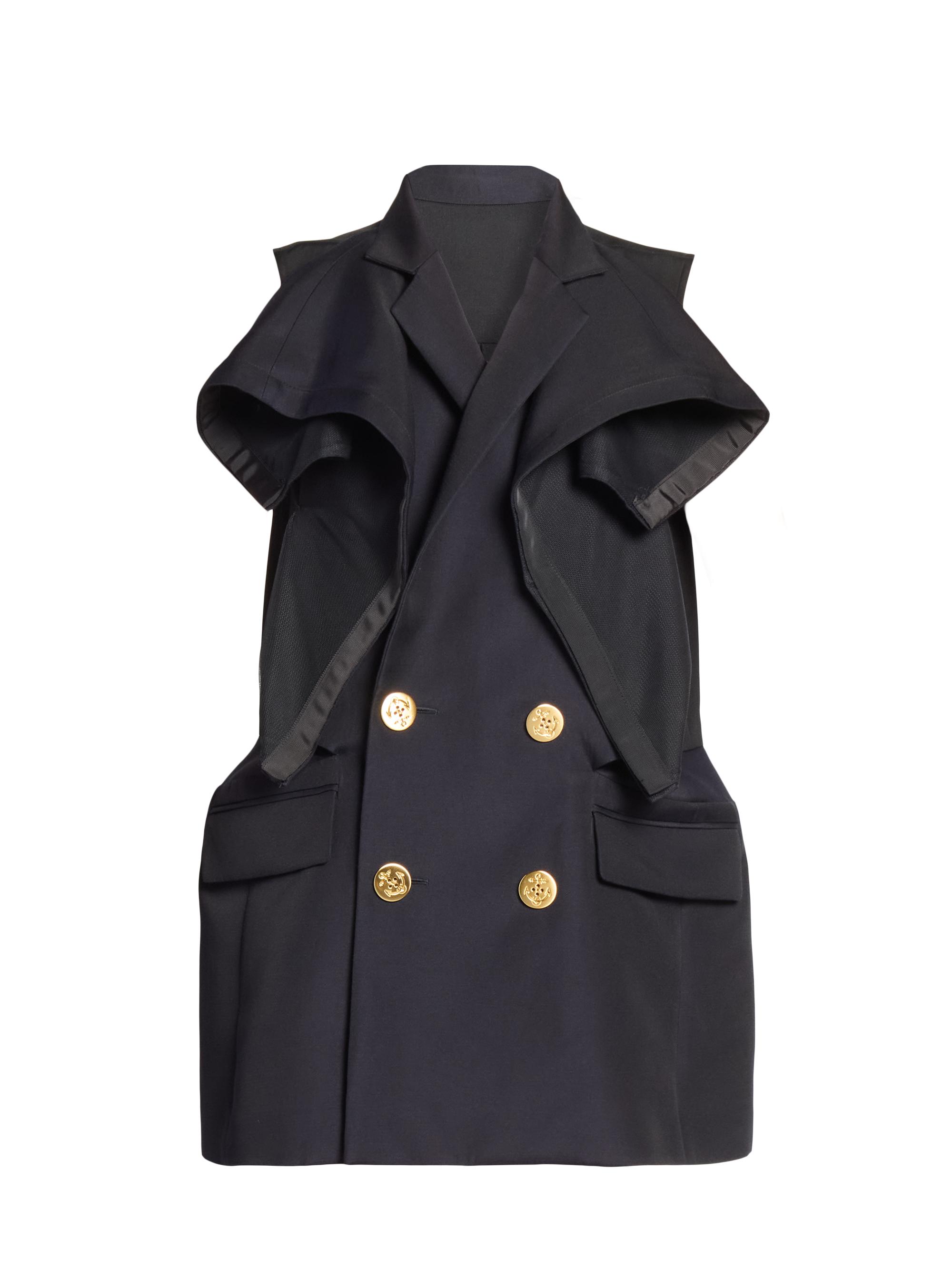 Sacai Women's Emblem Double-Faced Silk-Cotton Vest - Navy Black