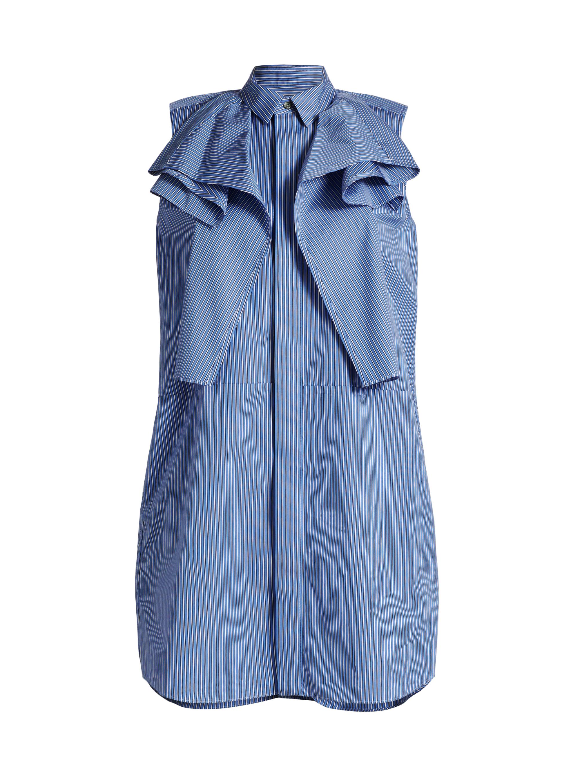 Sacai Women's Striped Poplin Ruffle Minidress - Blue Stripe