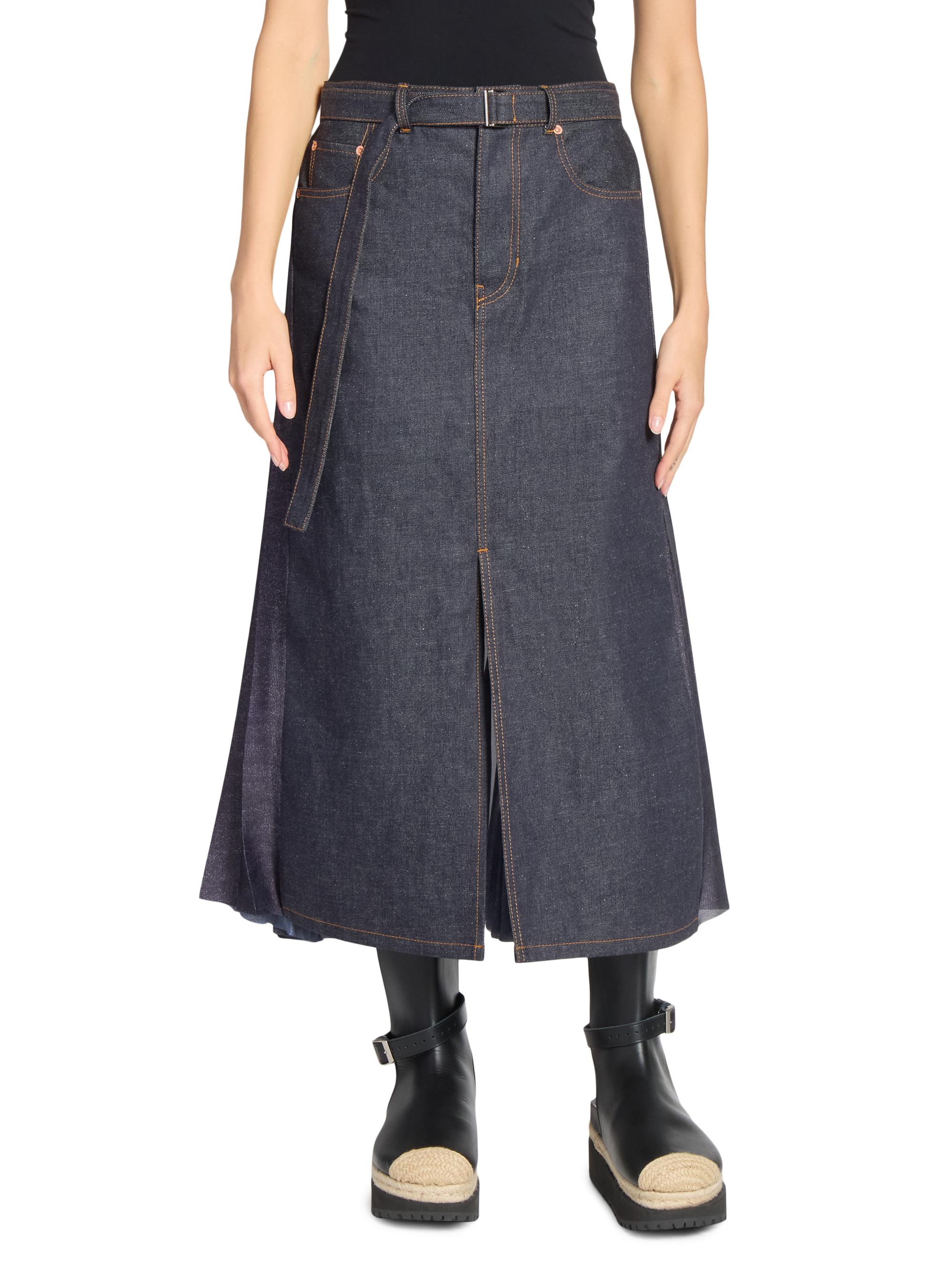 Sacai Denim Pleated Midi-Skirt | Saks Fifth Avenue