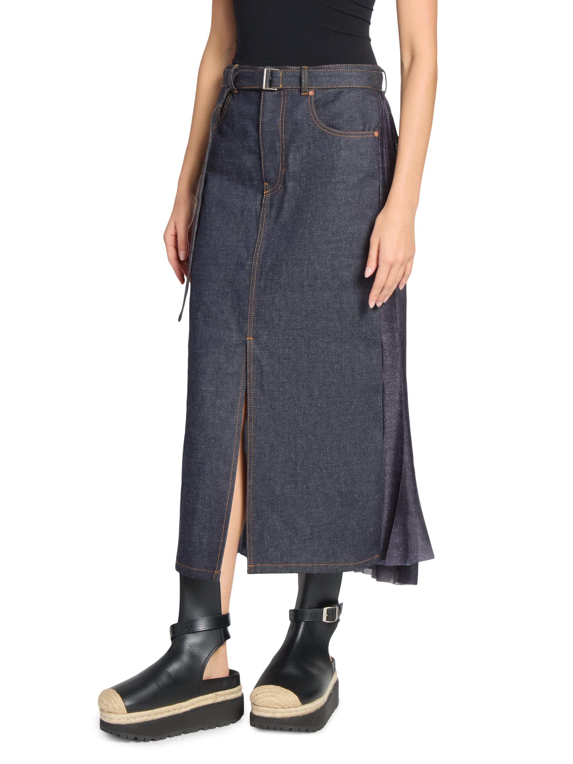 Sacai Denim Pleated Midi-Skirt | Saks Fifth Avenue