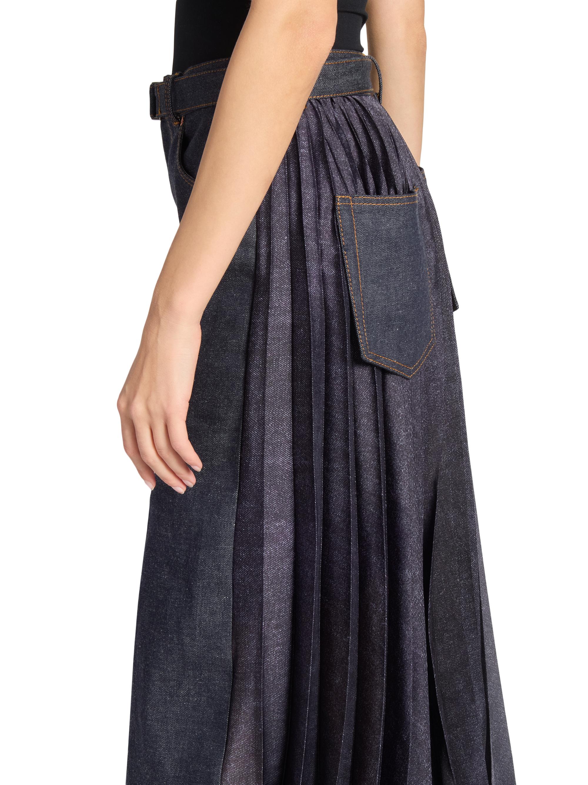 Sacai Denim Pleated Midi-Skirt | Saks Fifth Avenue