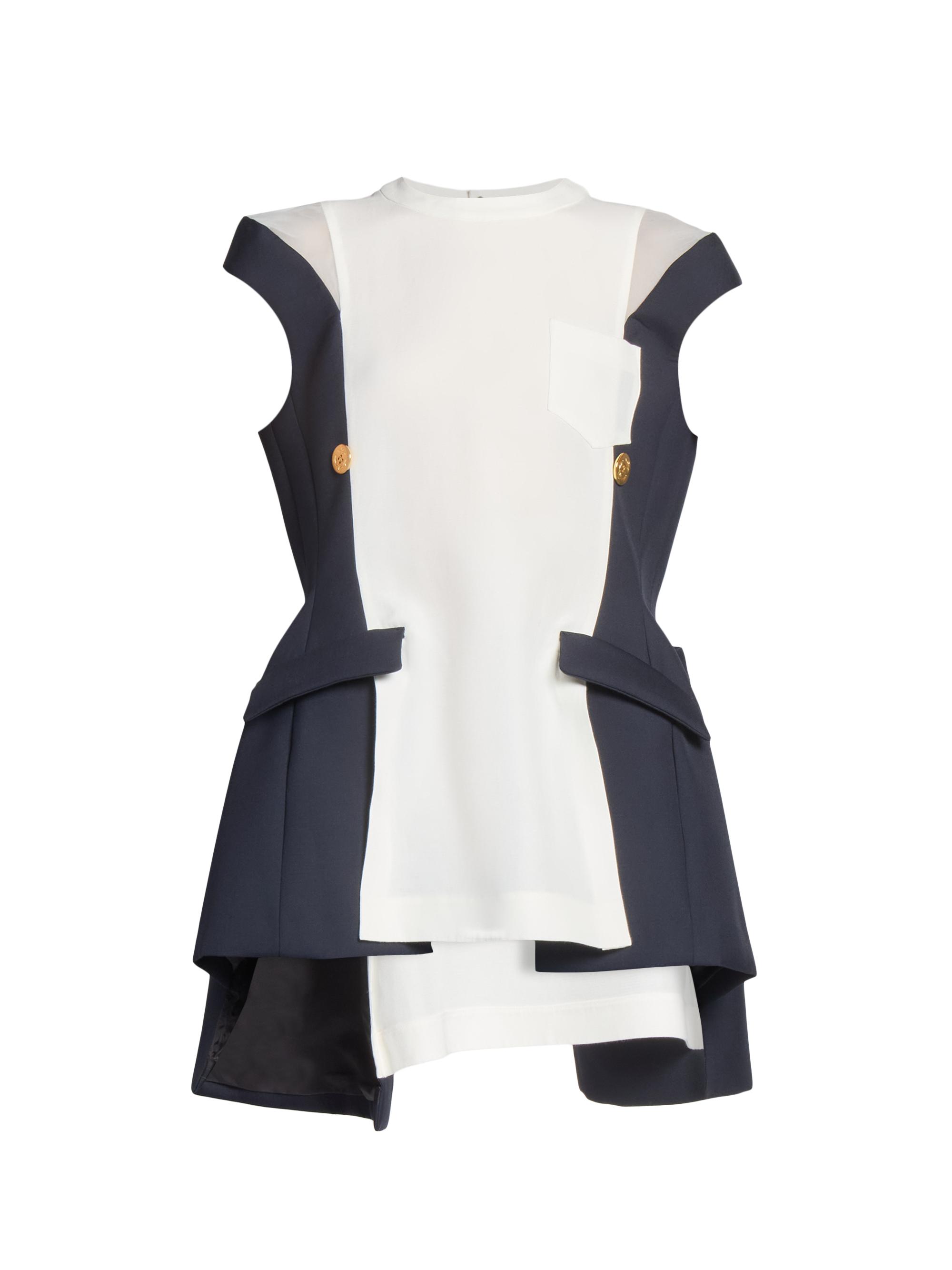 Sacai Women's Double-Faced Silk-Cotton Top - Off White Navy