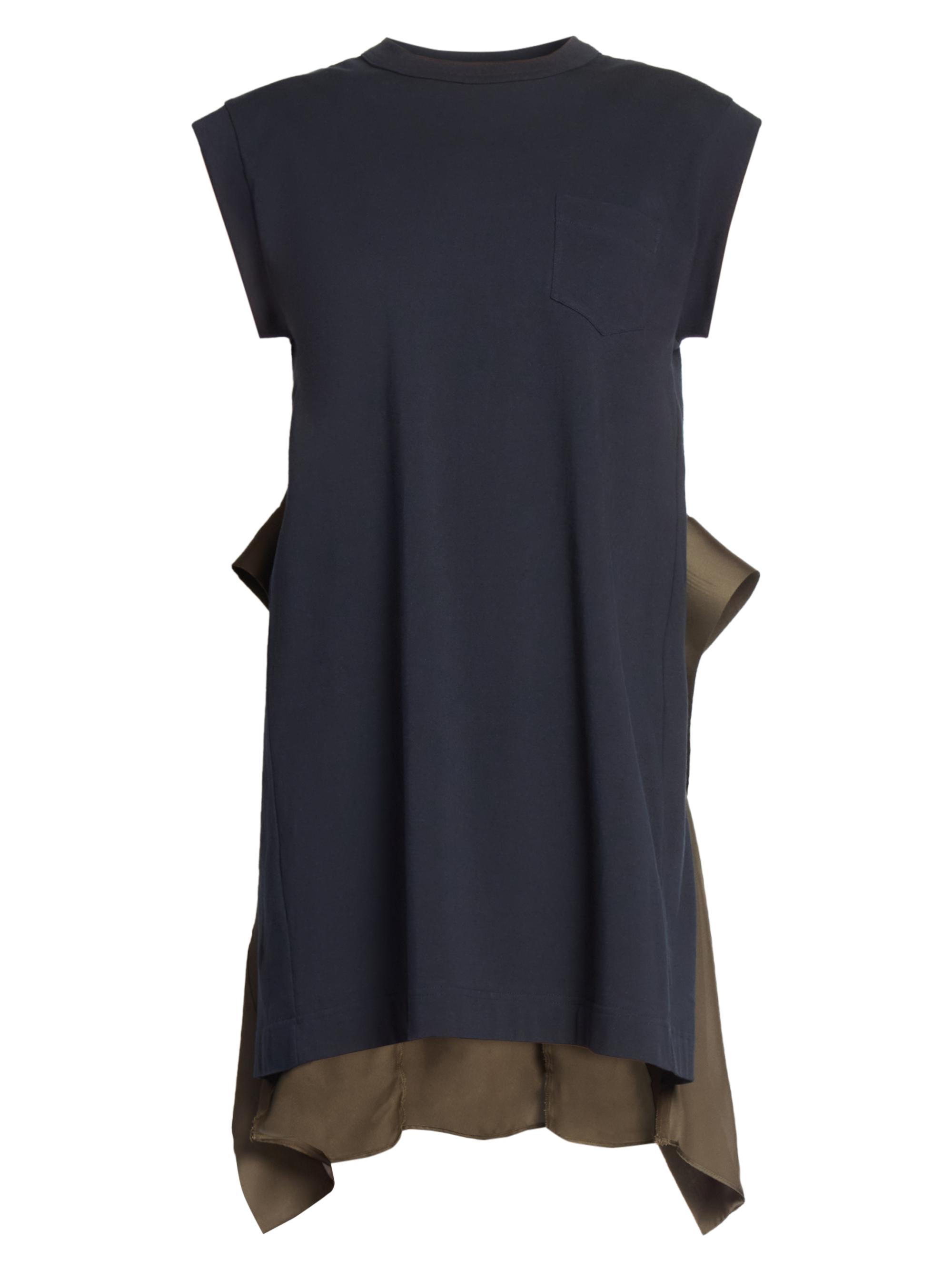 Sacai Women's Satin Cotton Jersey T-Shirt Dress - Navy Khaki