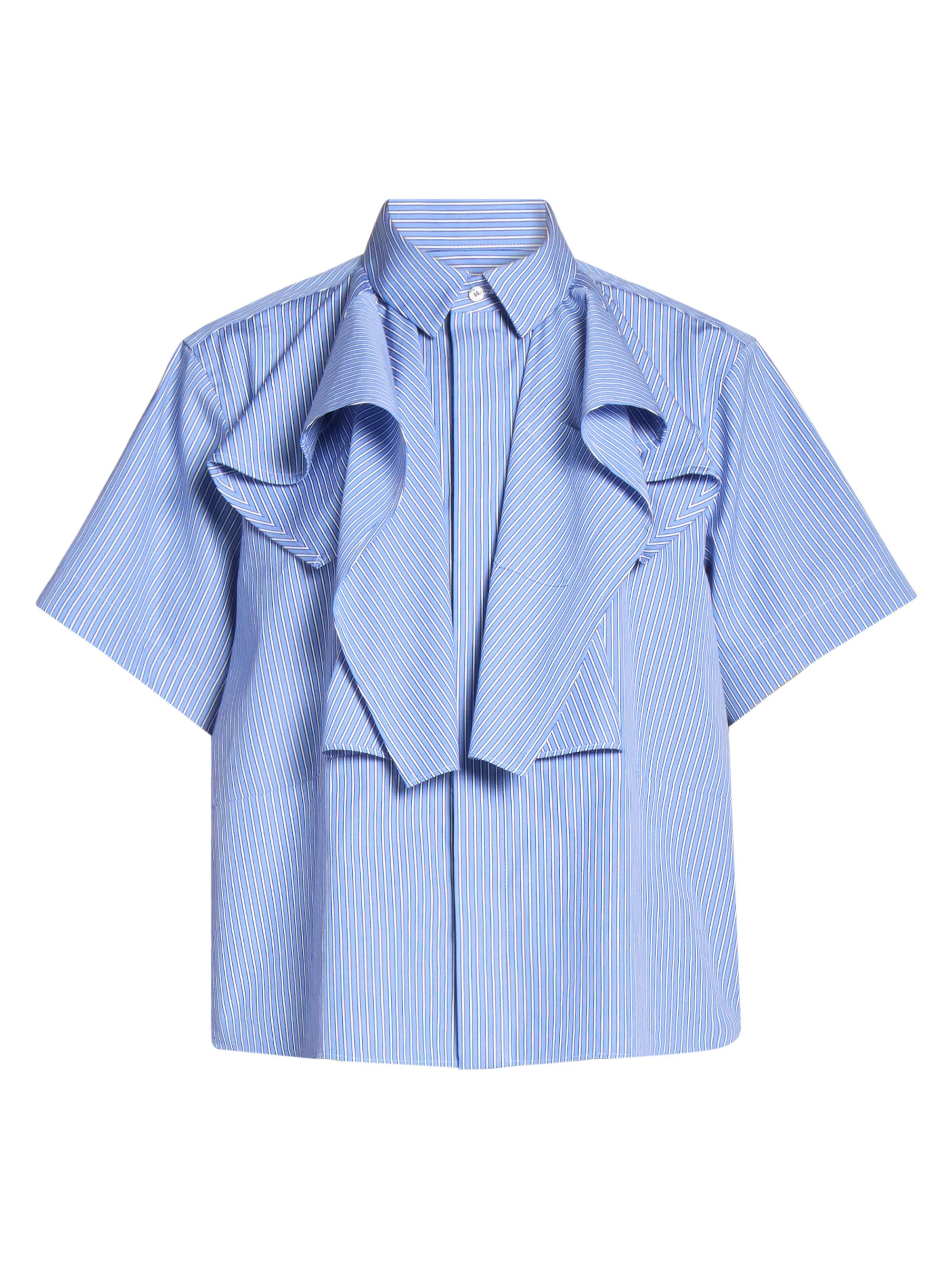 Sacai Women's Poplin Short-Sleeve Boxy Shirt - Blue Stripe