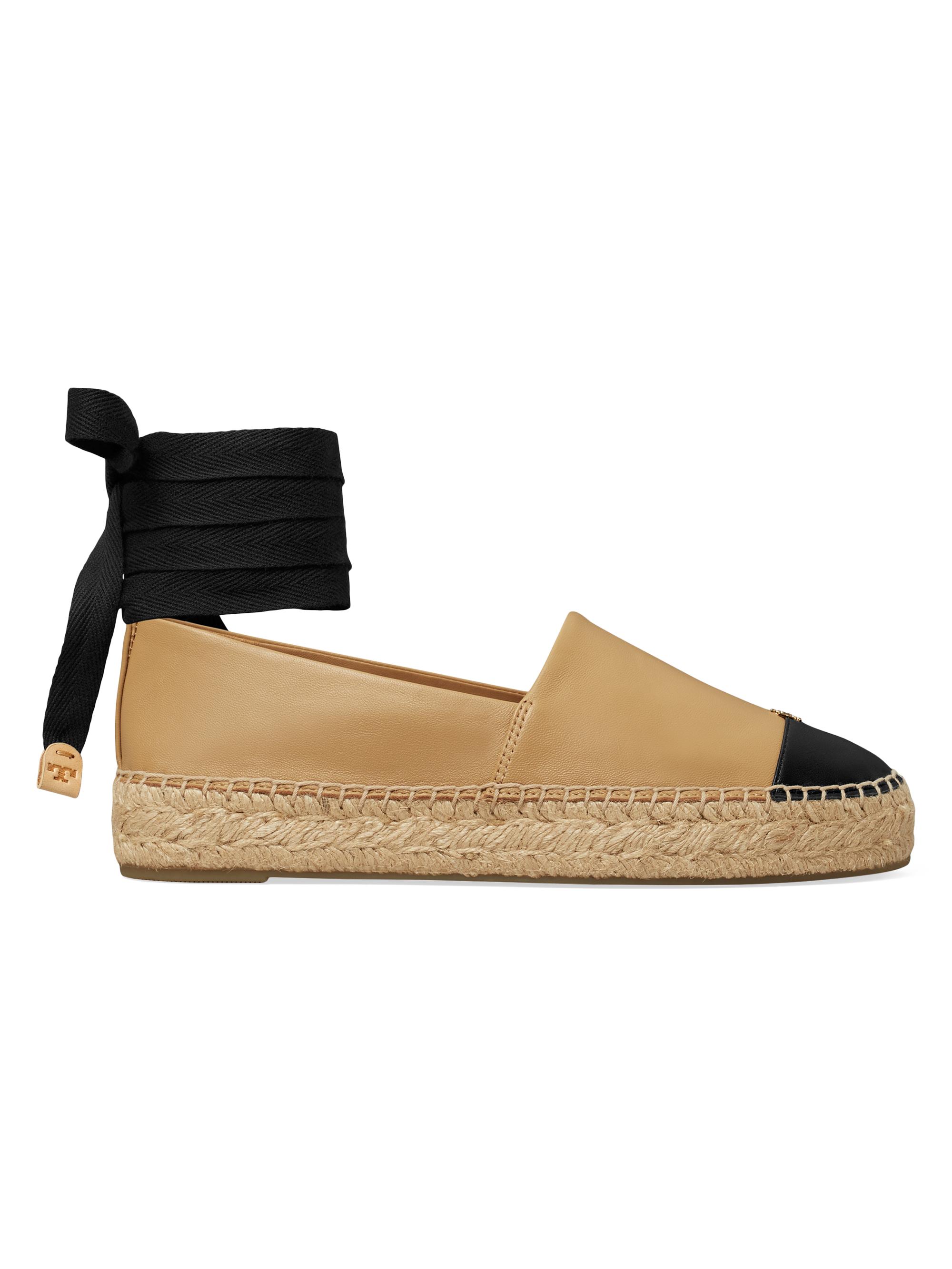 Tory Burch Women's Leather-Cotton Cap-Toe Espadrilles - Gingerbread Black