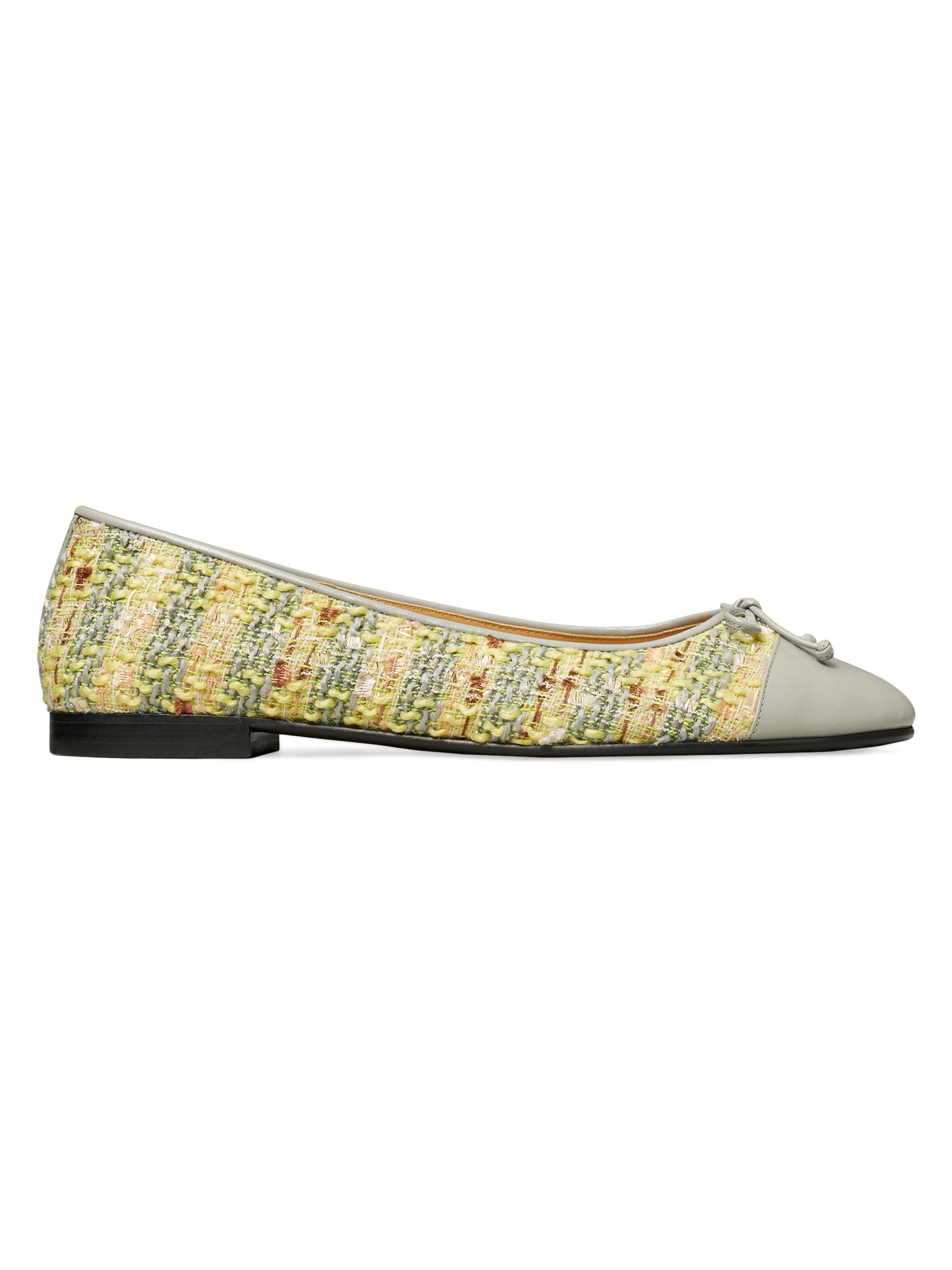 Tory Burch Women's Tweed & Leather Cap-Toe Ballet Flats - Yellow Gray