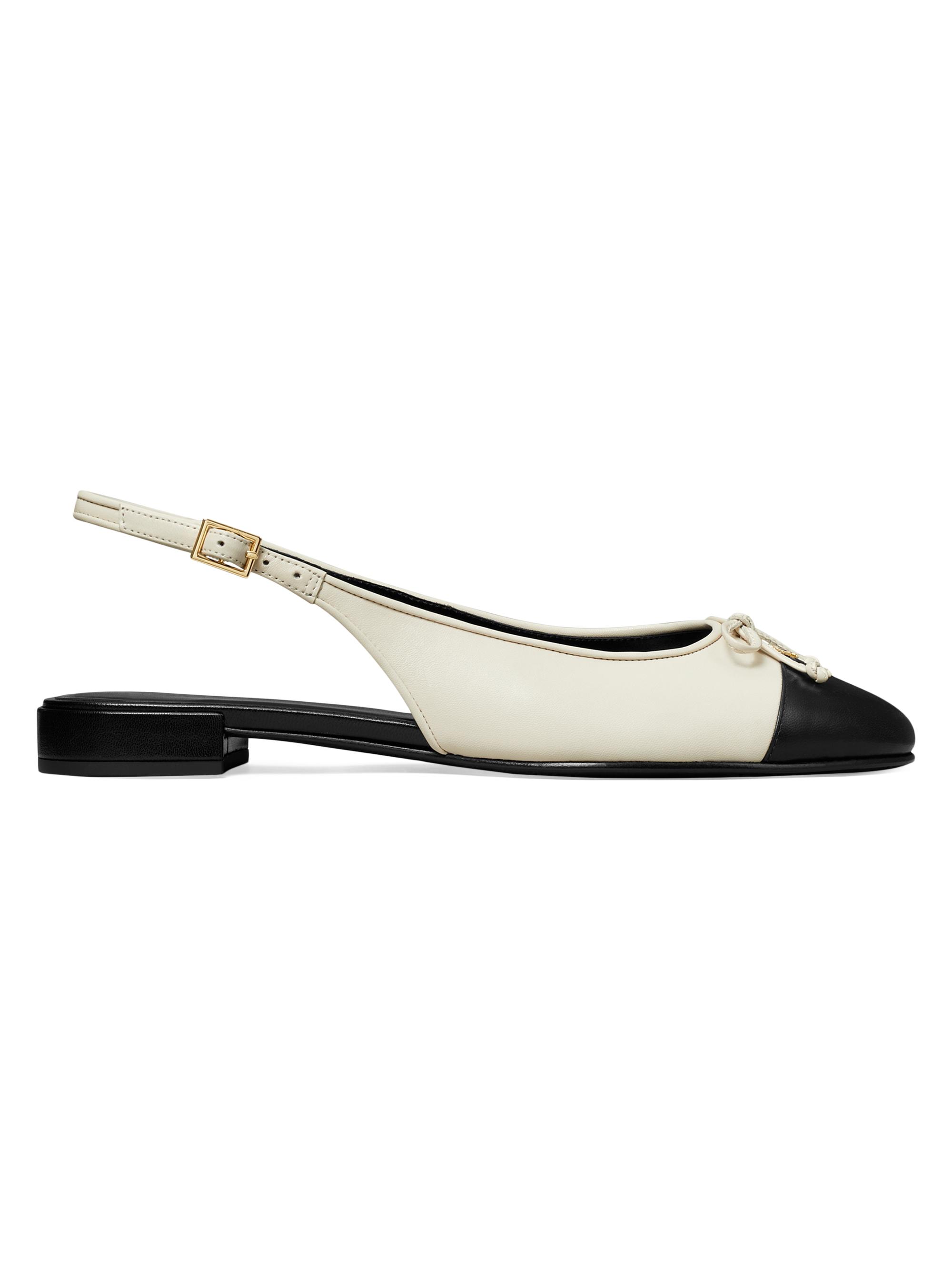 Tory Burch Women's Colorblocked Leather Cap-Toe Ballet Flats - Cream Black