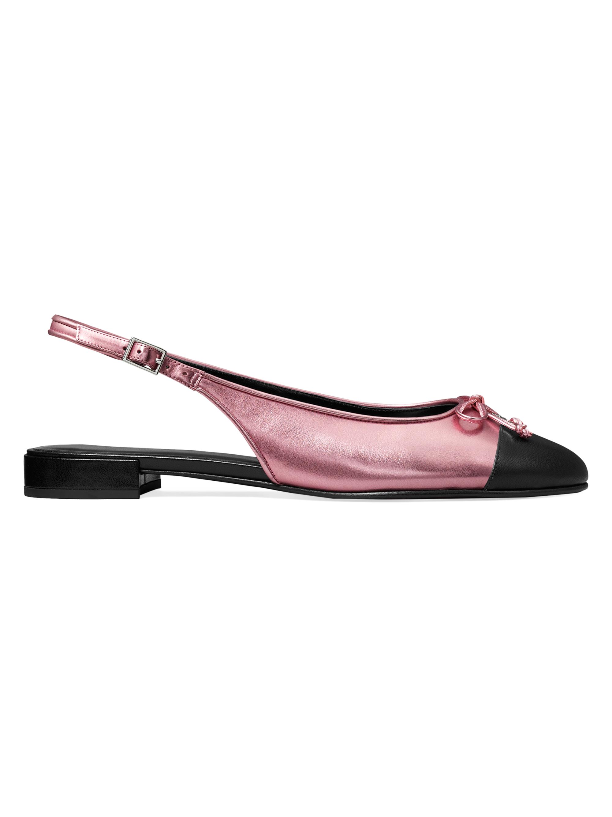 Tory Burch Women's Metallic Leather Cap-Toe Ballet Flats - Pink Black