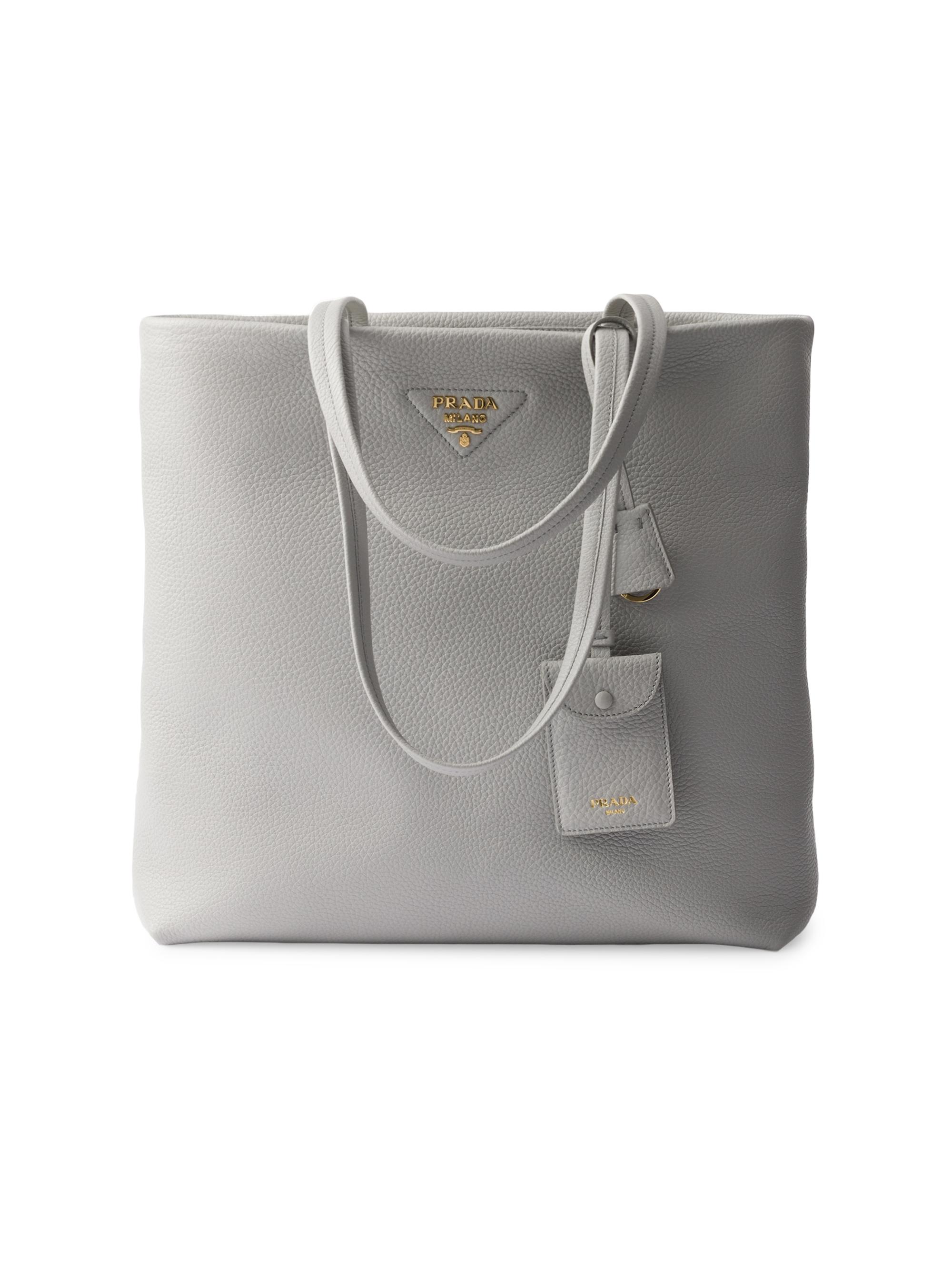 PRADA レザートートバッグ ホワイト/グレー PRADA ライトグレー レザートートバッグ