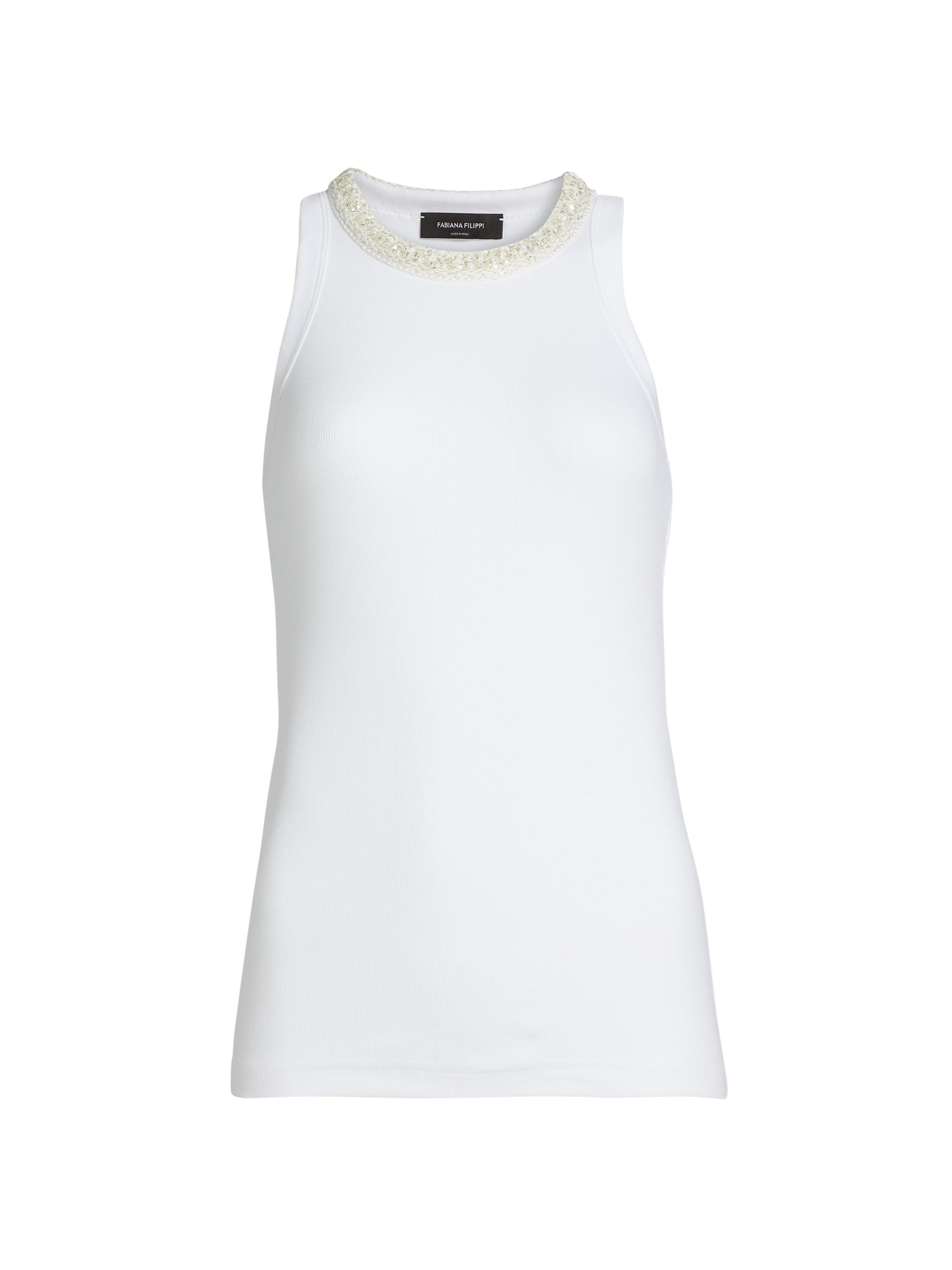 Fabiana Filippi Women's Embellished Neck Tank - Bianco Ottico Bianco