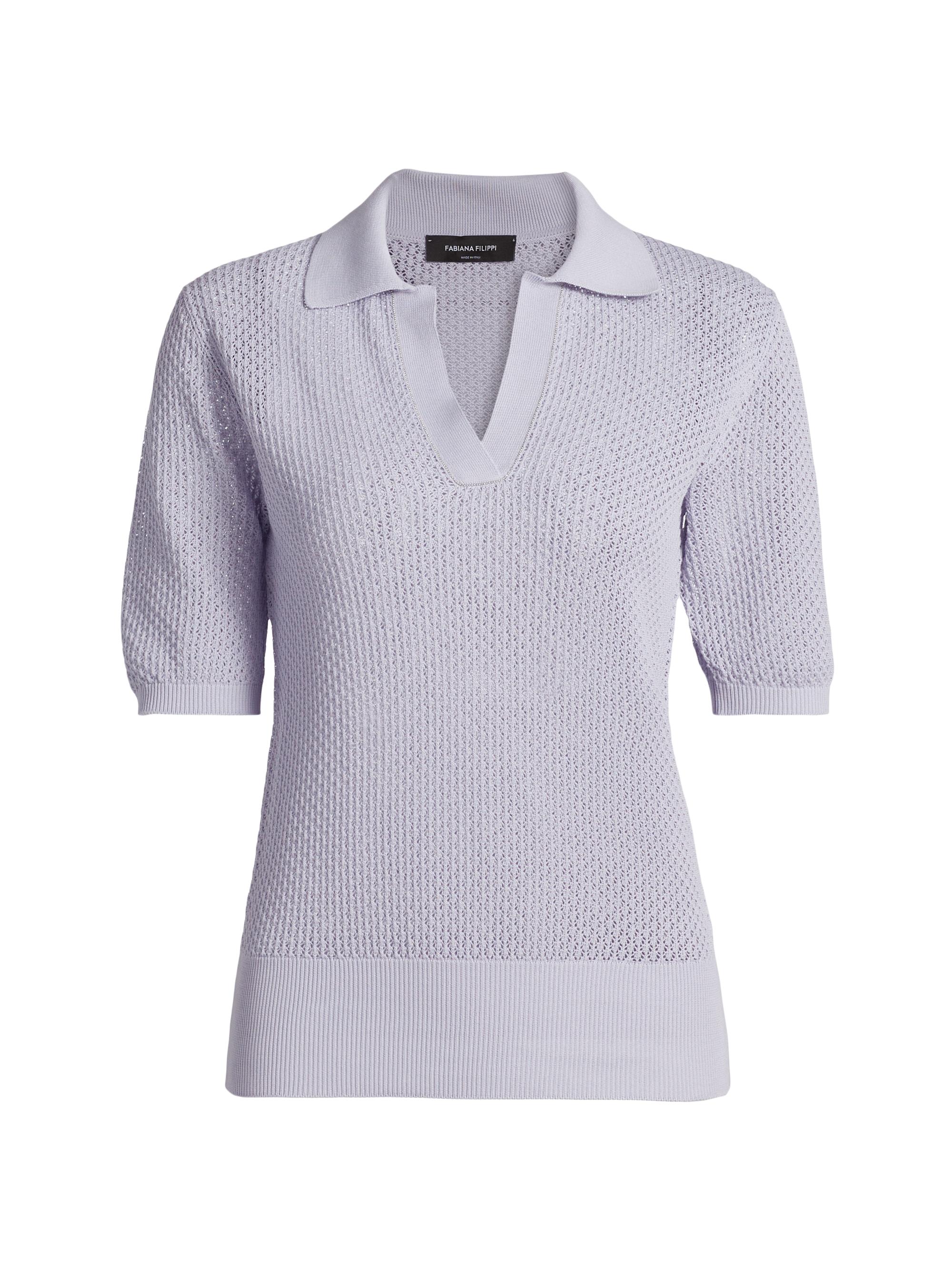 Fabiana Filippi Women's Micro Diamond Mesh Polo Shirt - Malva