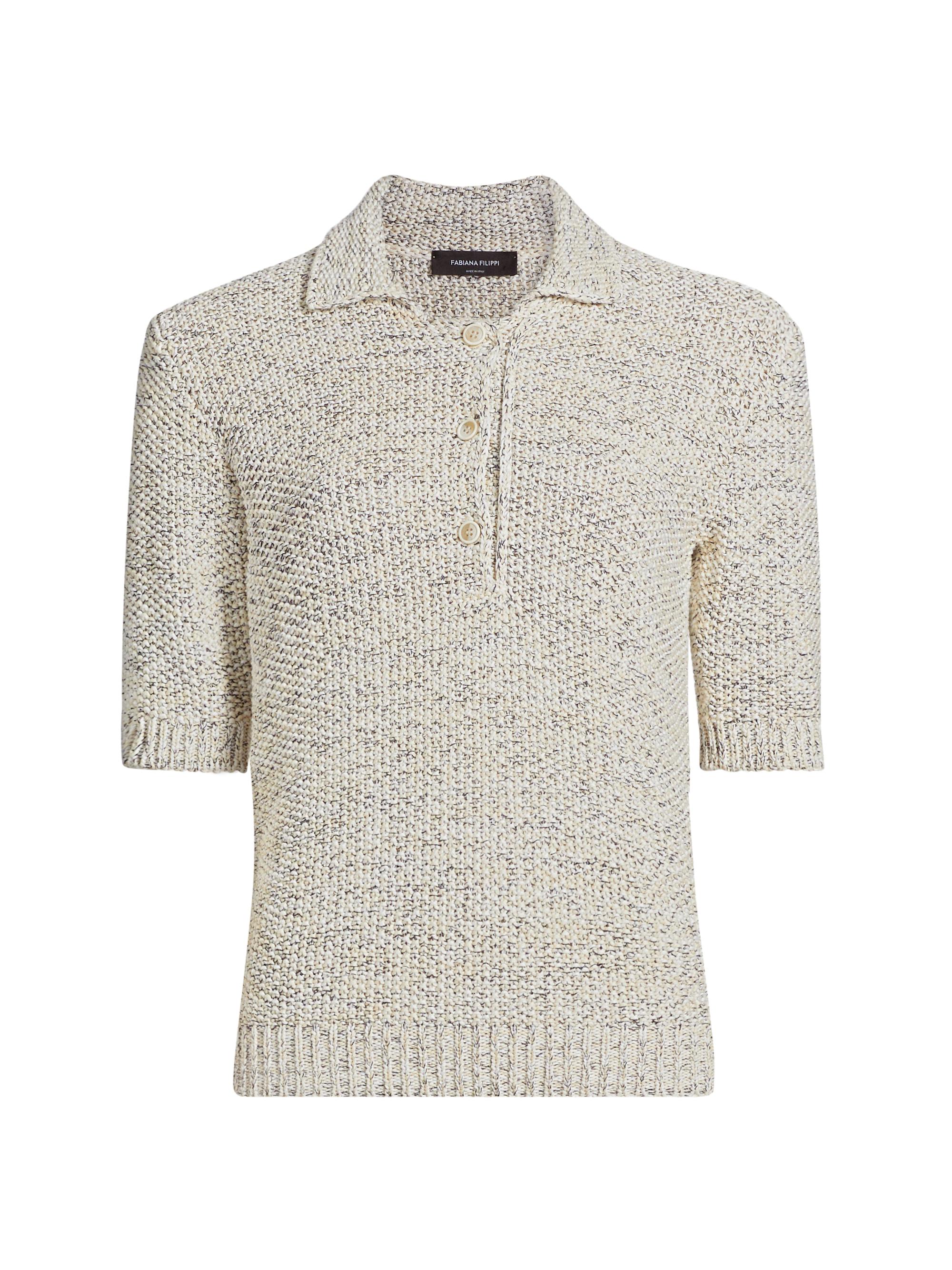 Fabiana Filippi Women's Moss Stitch Polo Shirt - Vaniglia Bianco Blu Notte