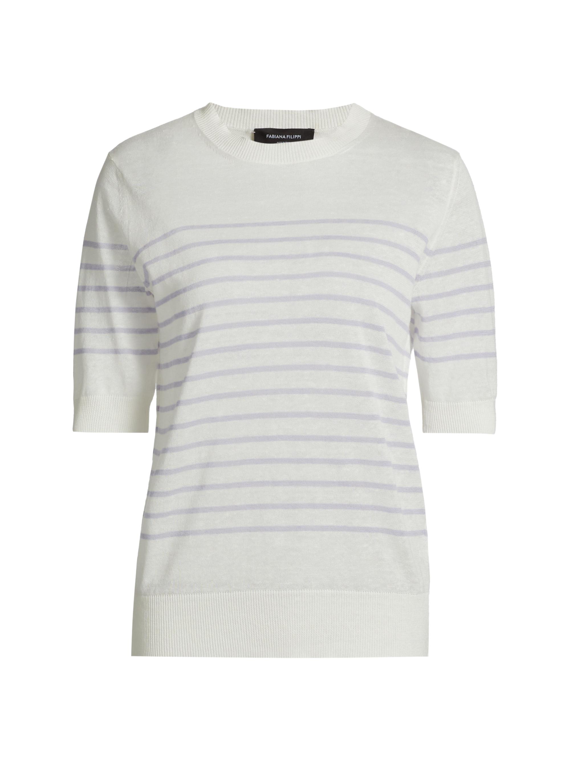 Fabiana Filippi Women's Striped Linen-Cotton T-Shirt - Bianco Malva