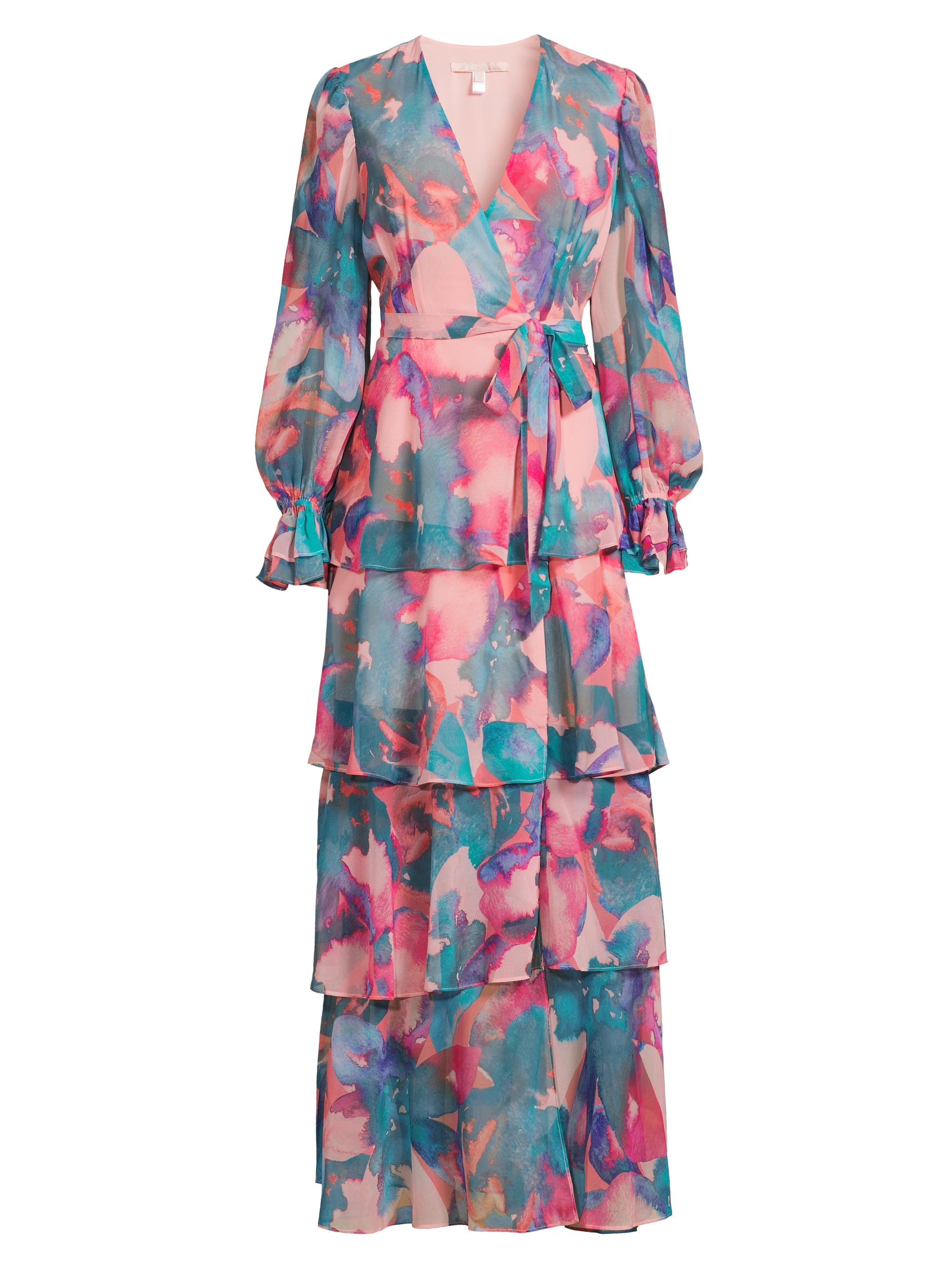 Hutch Women's Bardot Floral Chiffon Tie-Waist Wrap Maxi-Dress - Peach Watercolor