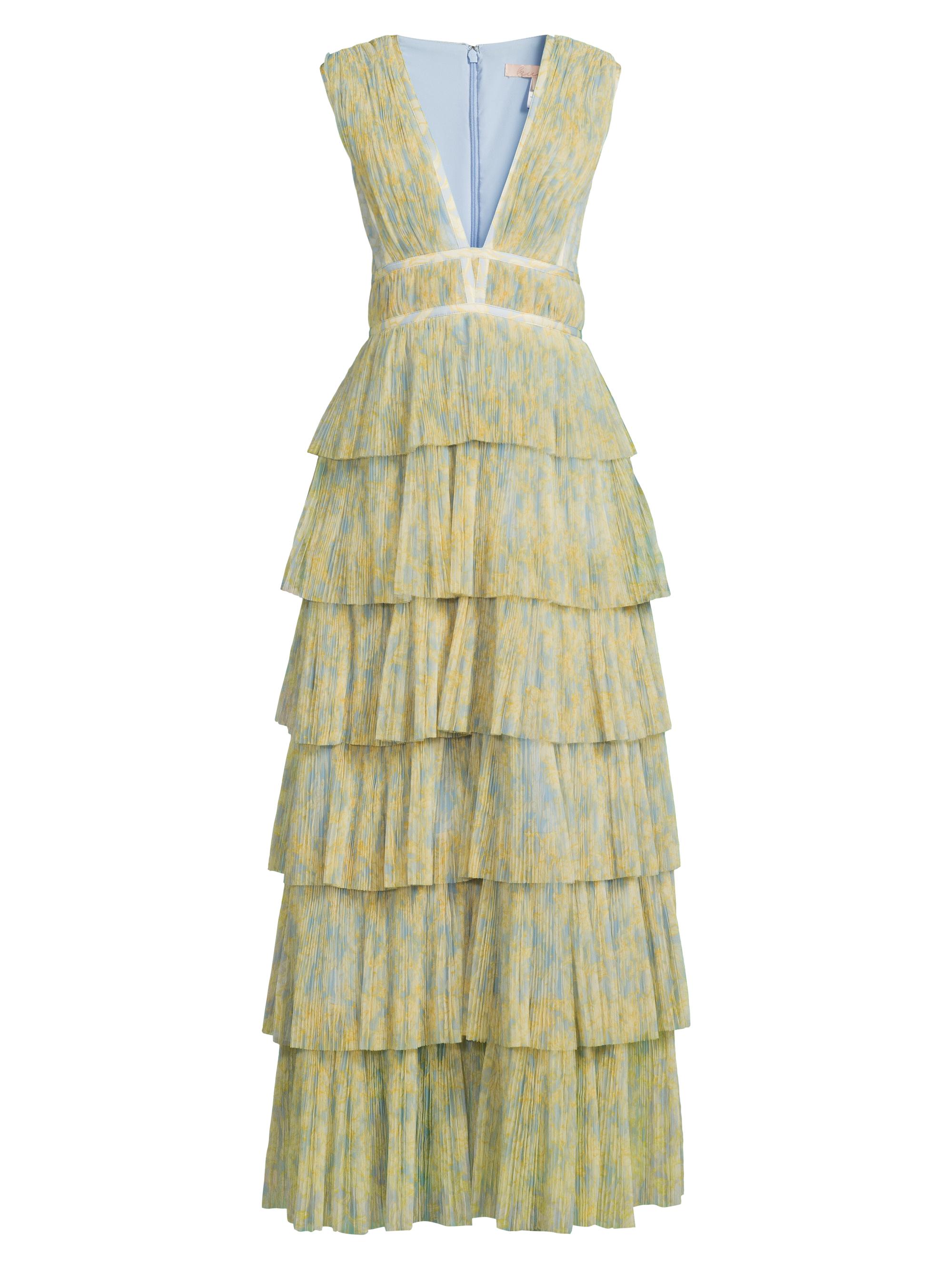 Hutch Women's Amora Floral Tulle Tiered Gown - Sky Outline Floral