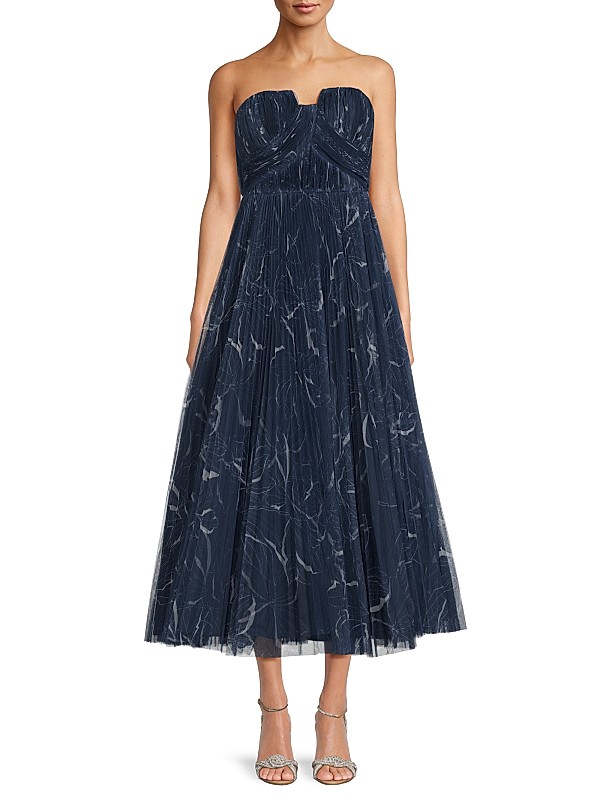 hutch corene strapless floral tulle a line midi dress Size S Anthropologie Fit & Flare Navy Two Tone. Hutch Corene Tulle Gown |