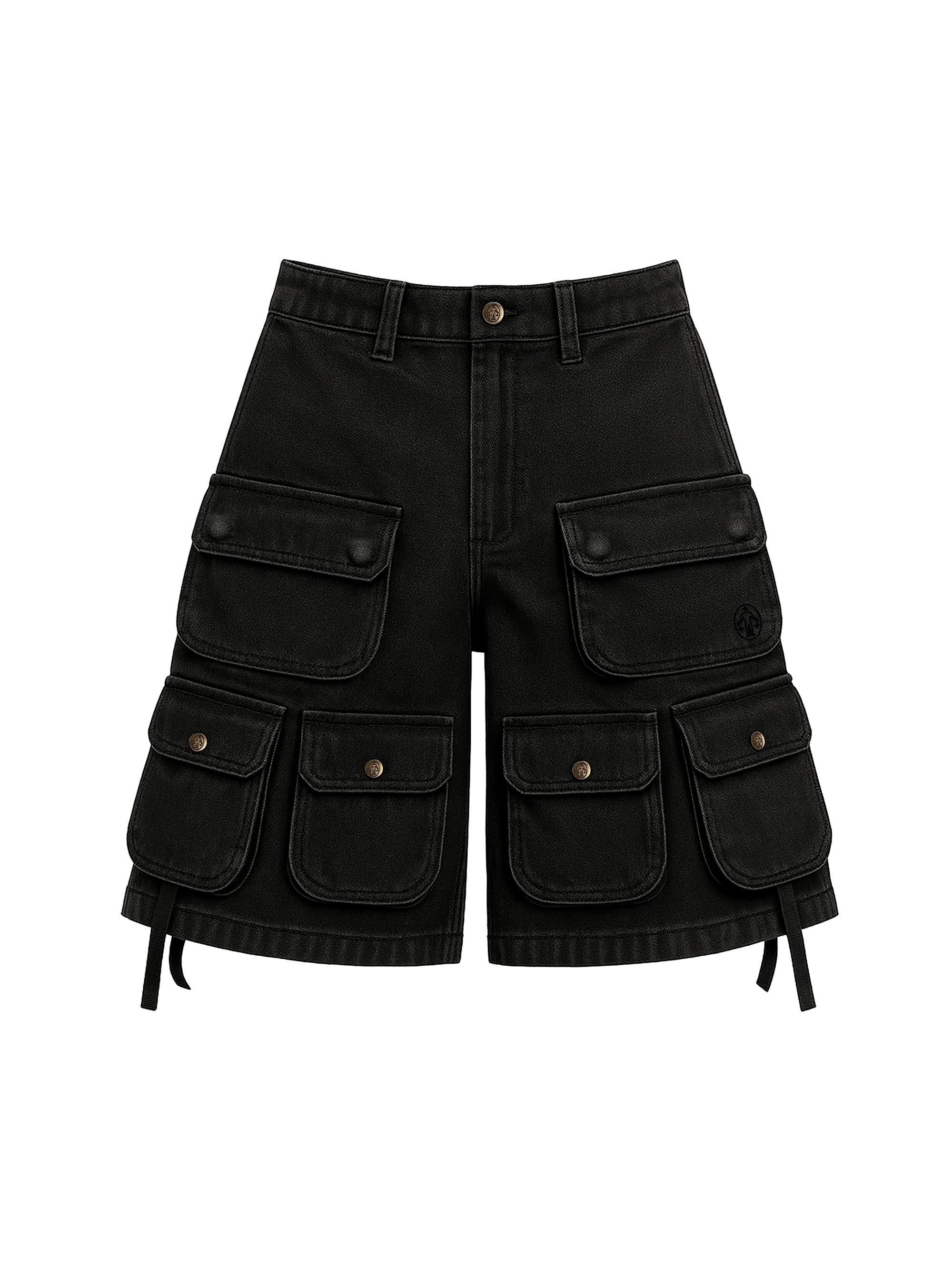 Untitled Artworks Men's Destroy & Rebuild Oversized Cargo Shorts - Black