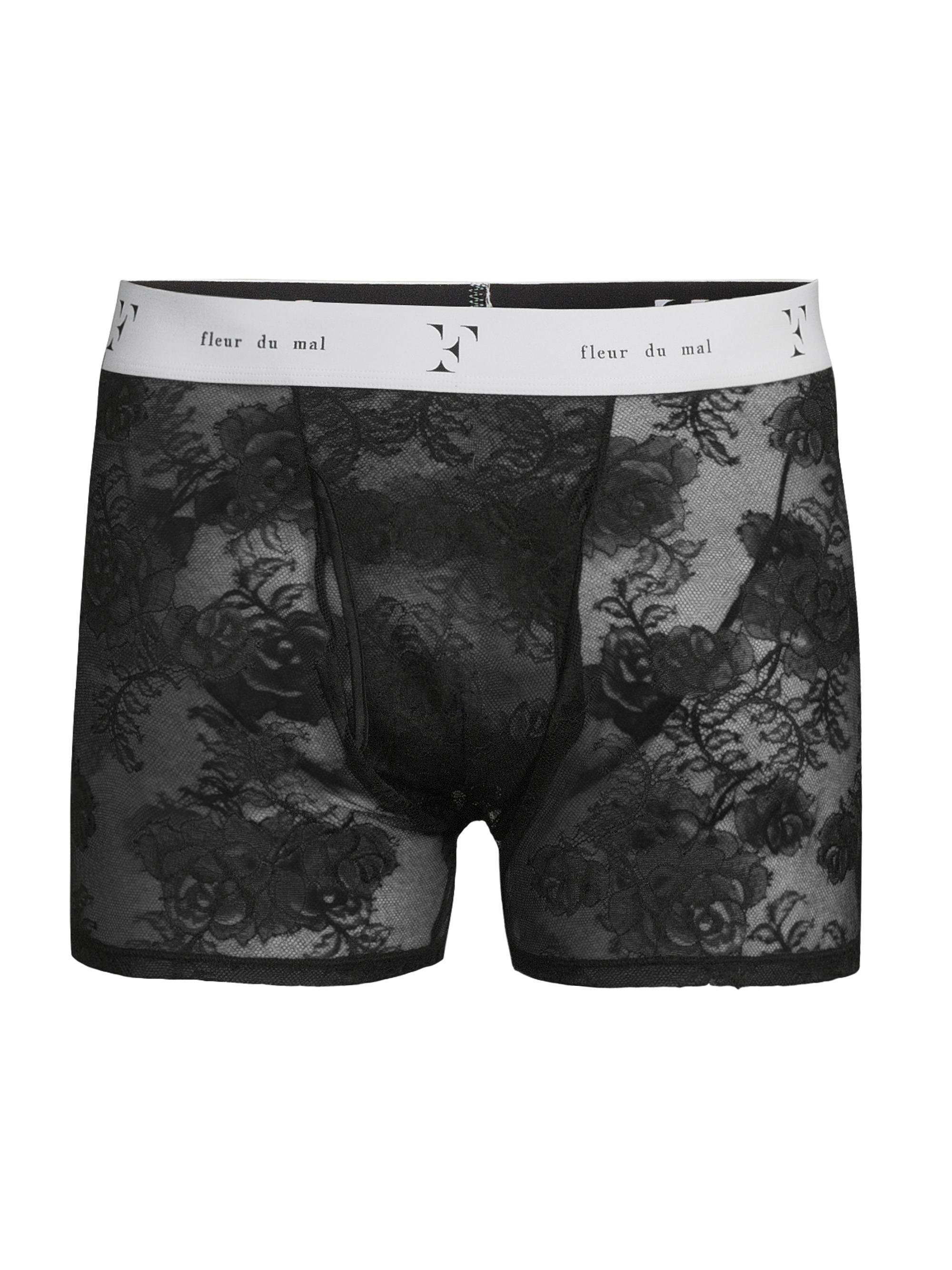 Fleur du Mal Men's Floral Bouquet Lace Boxer Brief - Black