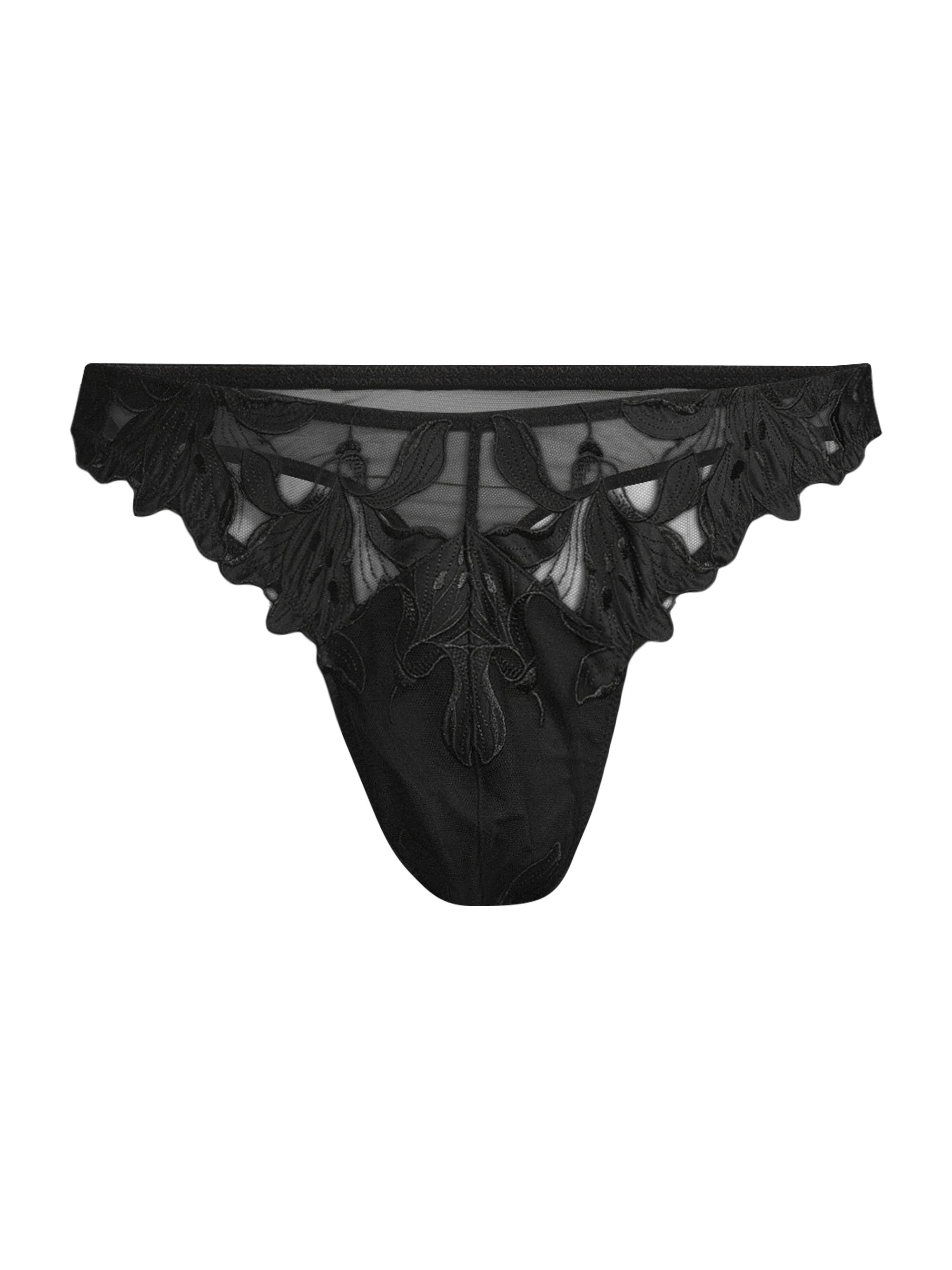 Fleur du Mal Men's Lily Embroidered Stretch Thong - Black