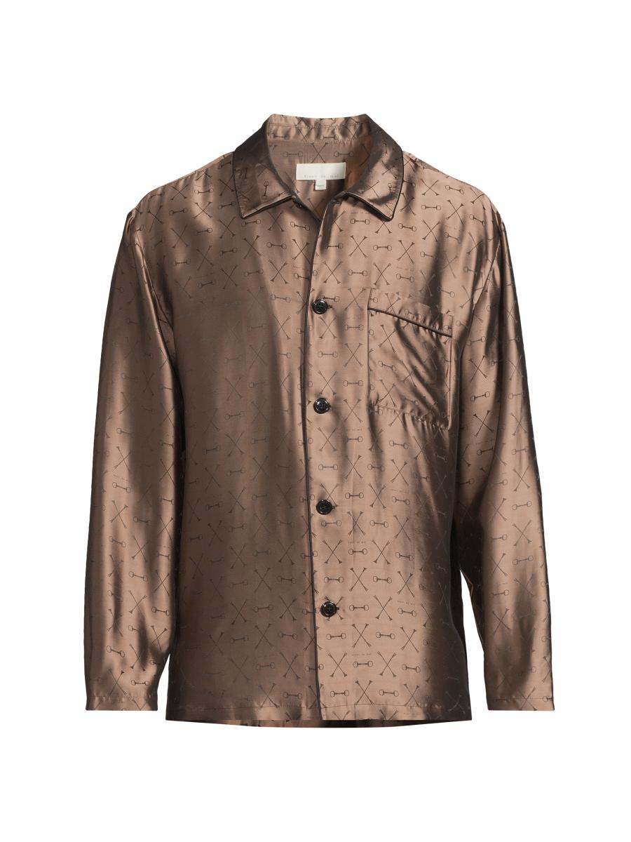 Fleur du Mal Jacquard Silk-Blend Button-Front Pajama Shirt | Saks Fifth Avenue