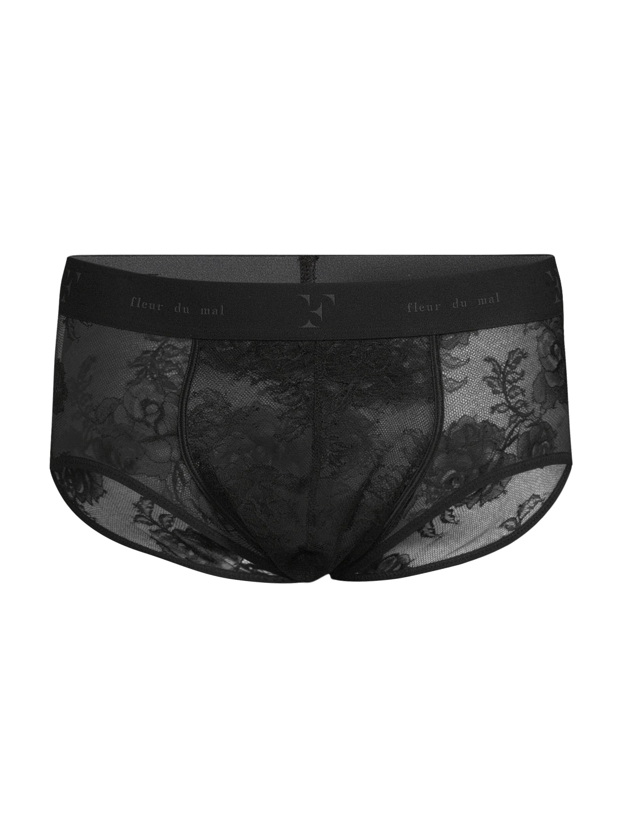 Fleur du Mal Men's Bouquet Sheer Floral Lace Brief - Black