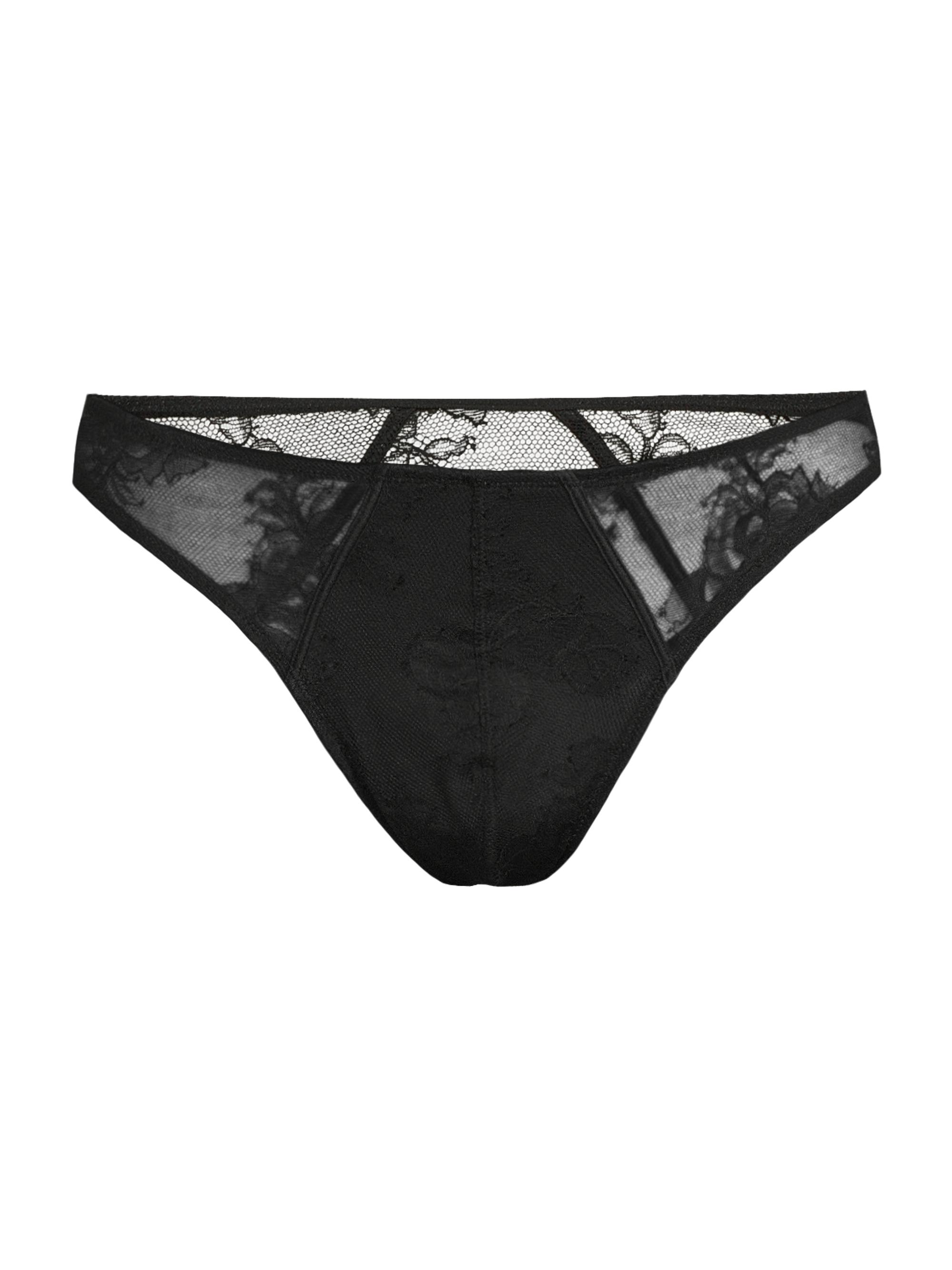 Fleur du Mal Men's Bouquet Sheer Floral Lace Thong - Black