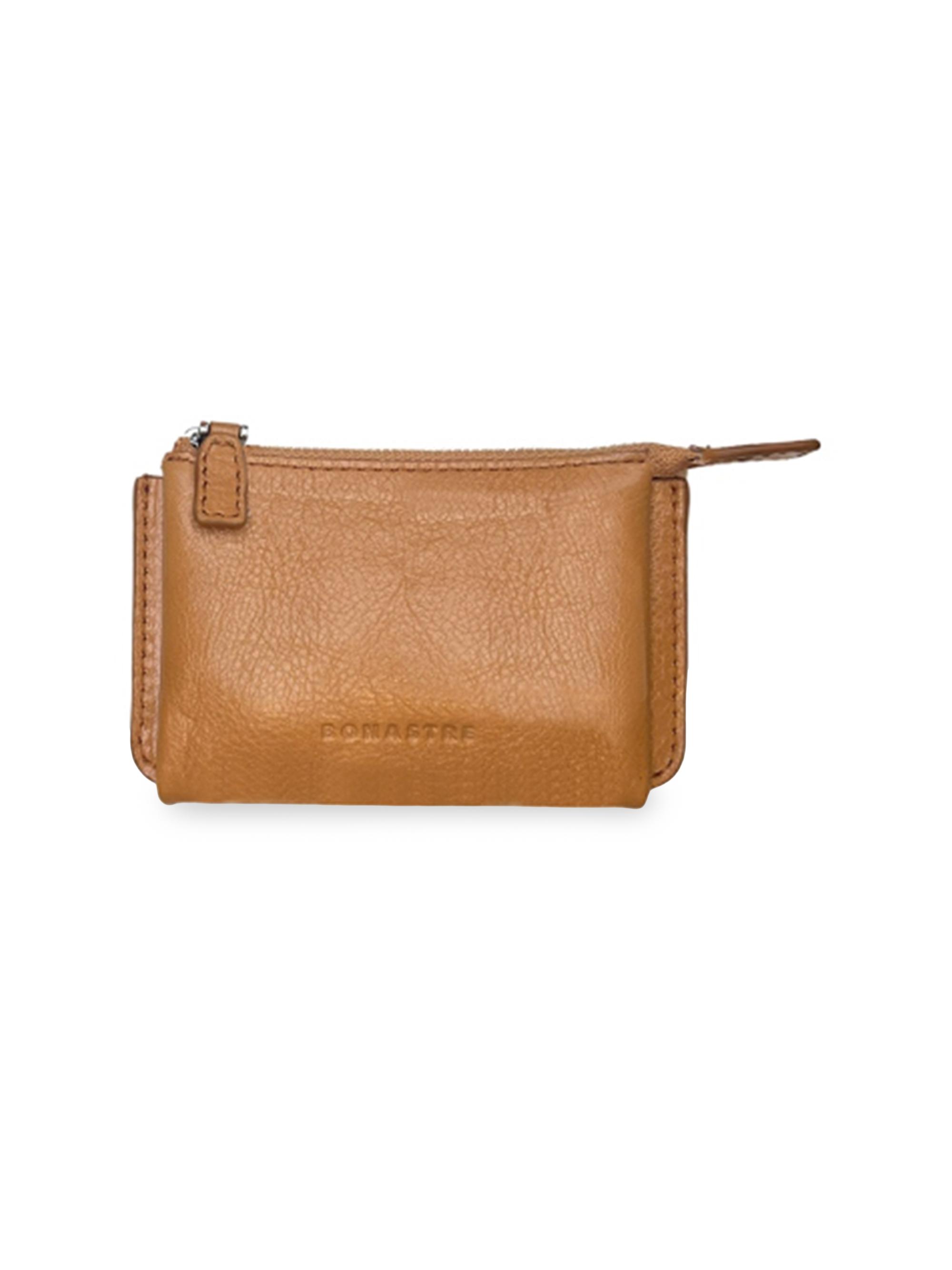 BONASTRE Men's Cloud Holder Leather Mini Wallet - Shiny Camel