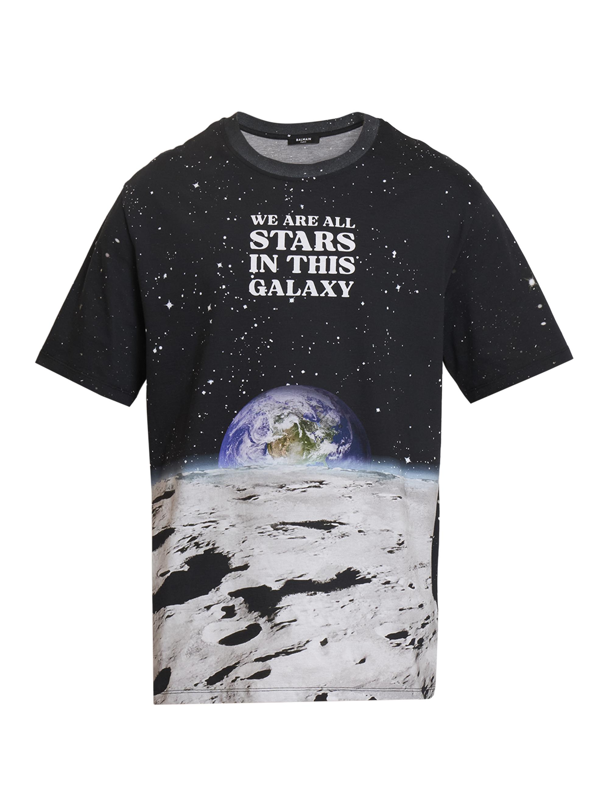 Balmain Men's Earth & Stars Logo Cotton T-Shirt - Noir Multicolor