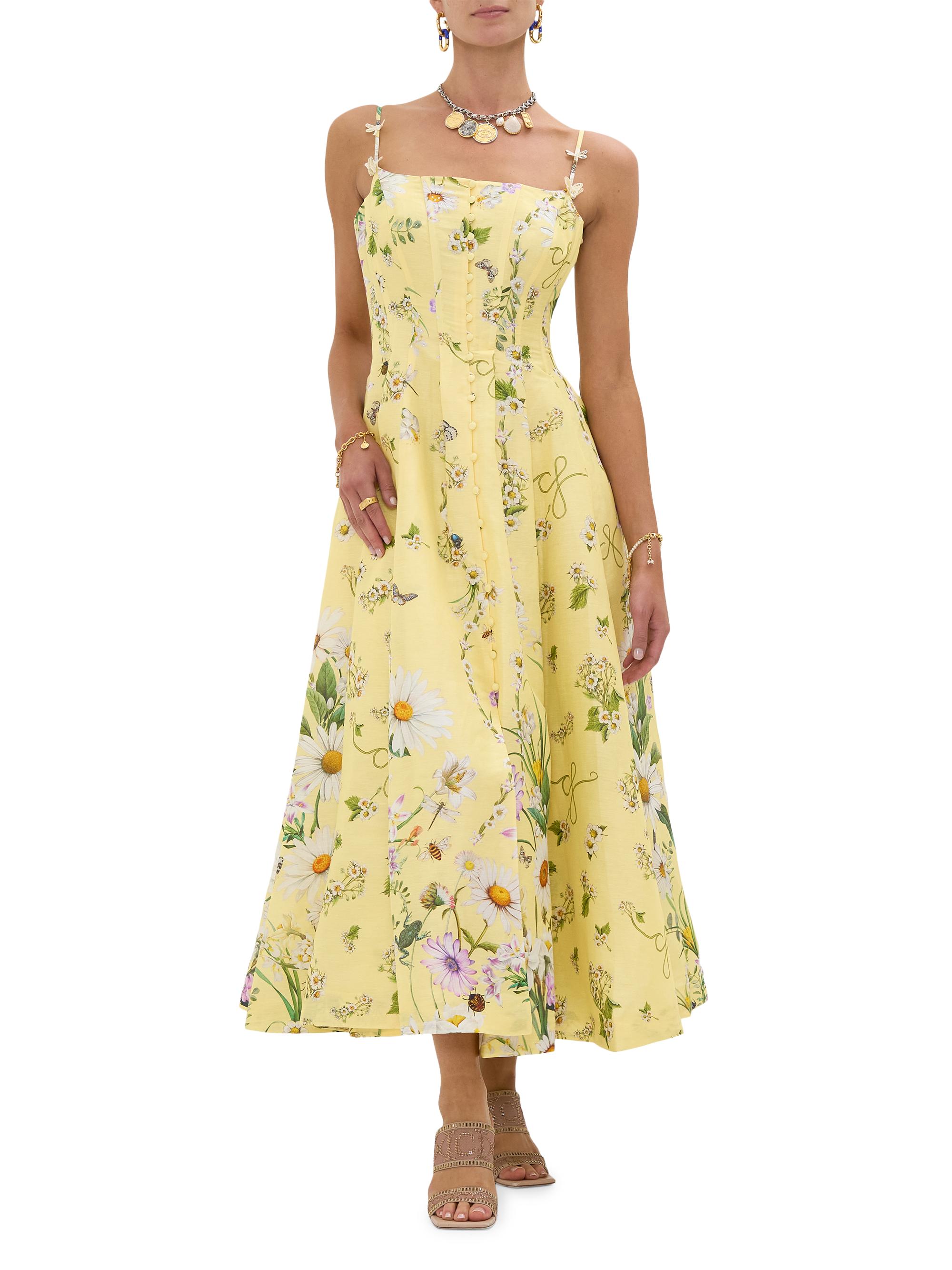 knee length dresses for ladies Navy Multicolor Floral Print Sleeveless Ruffled High-Low Gown main image 1