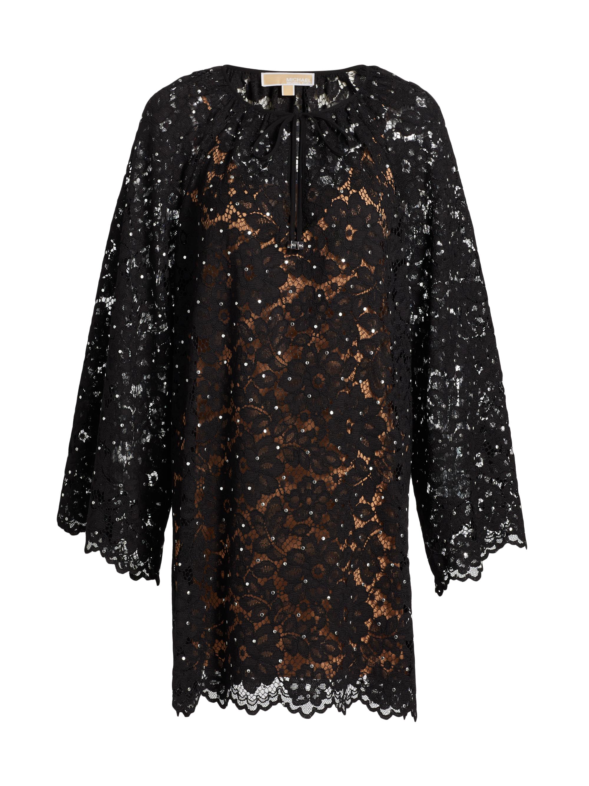 MICHAEL Michael Kors Women's Embellished Lace Long-Sleeve Minidress - Black
