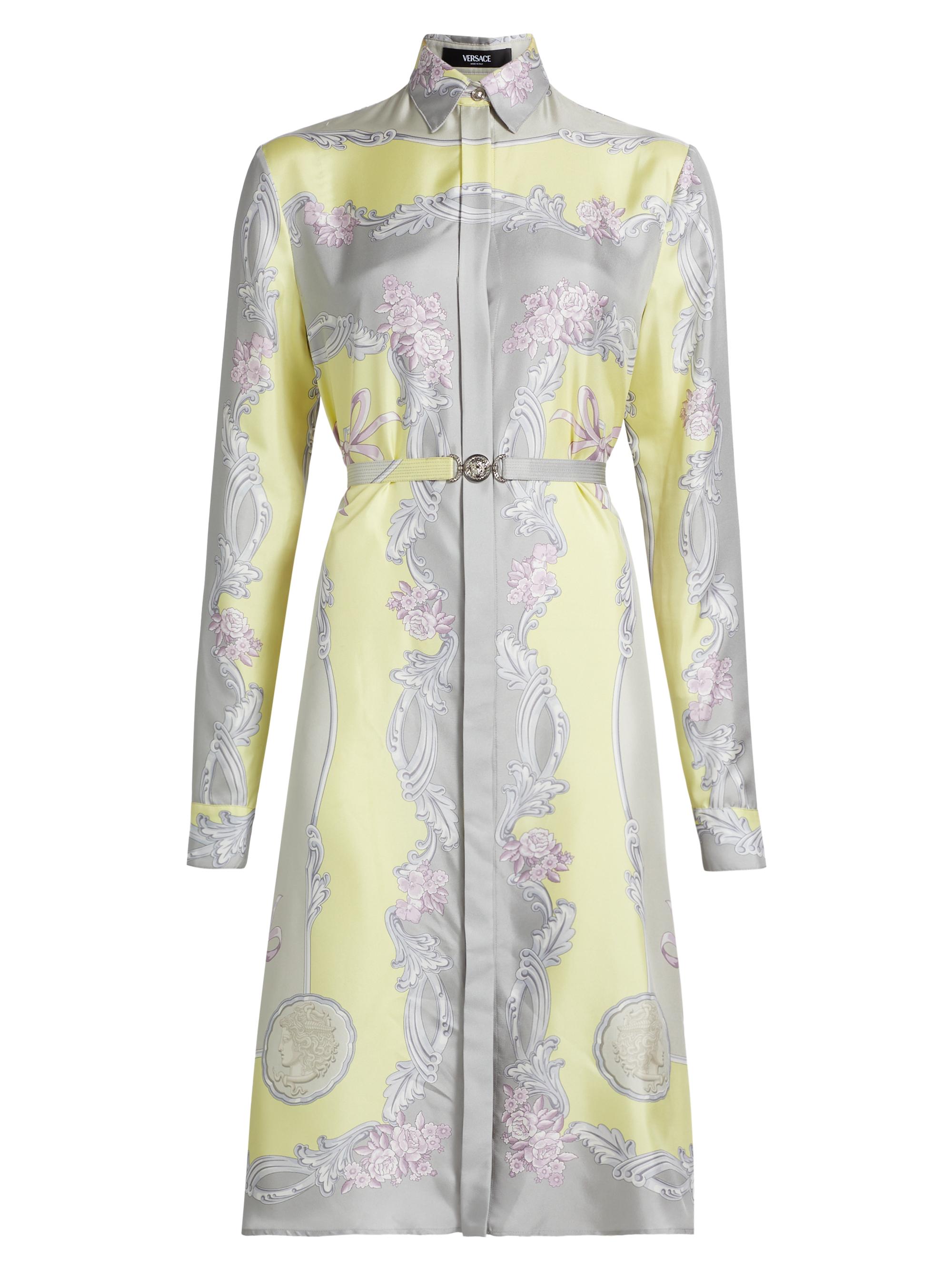 Versace Women's Medusa Cameo Silk Belted Midi-Shirtdress - Pale Yellow Light Grey
