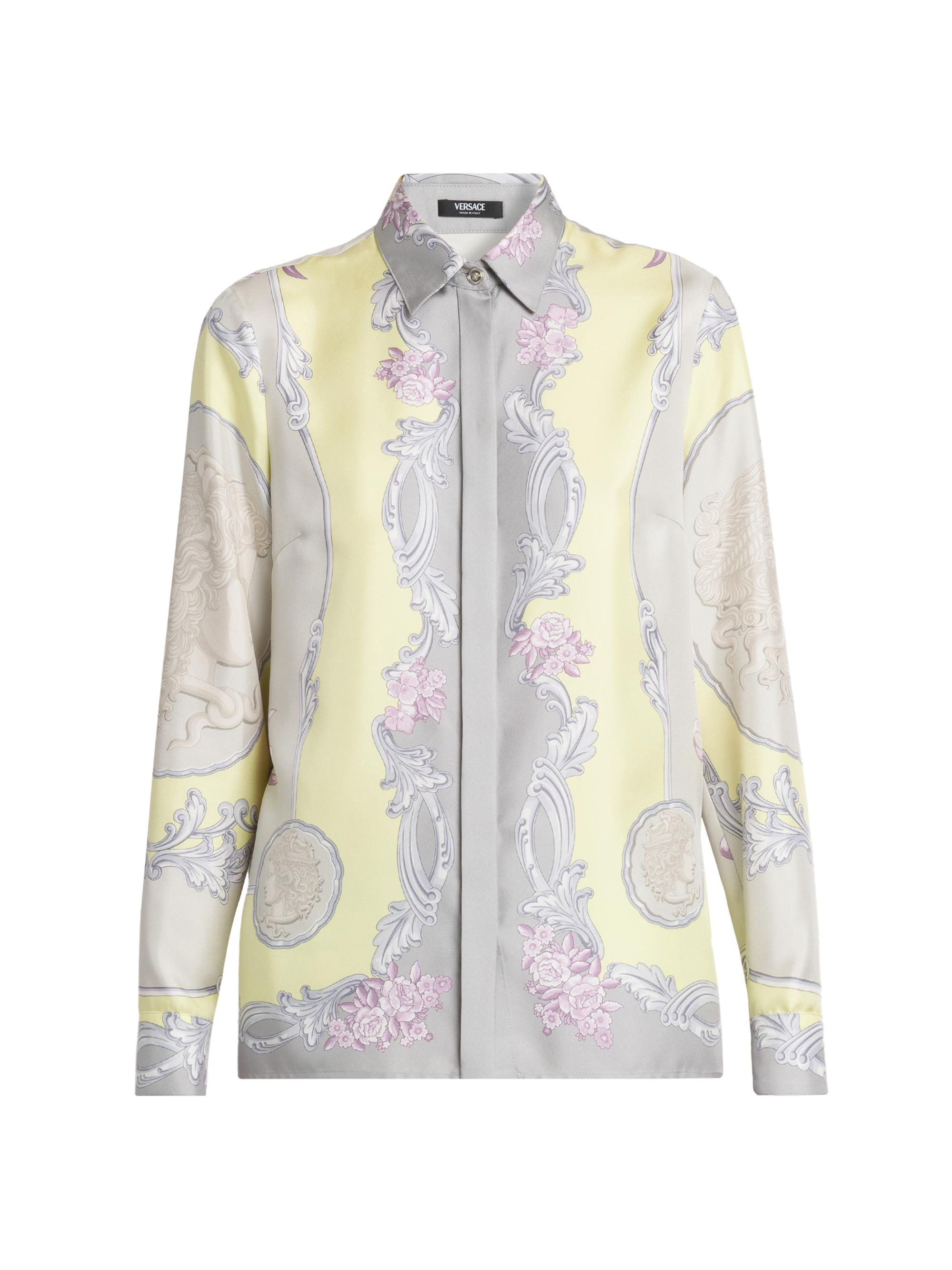 Versace Women's Medusa Cameo Foulard Silk Twill Shirt - Pale Yellow Light Grey