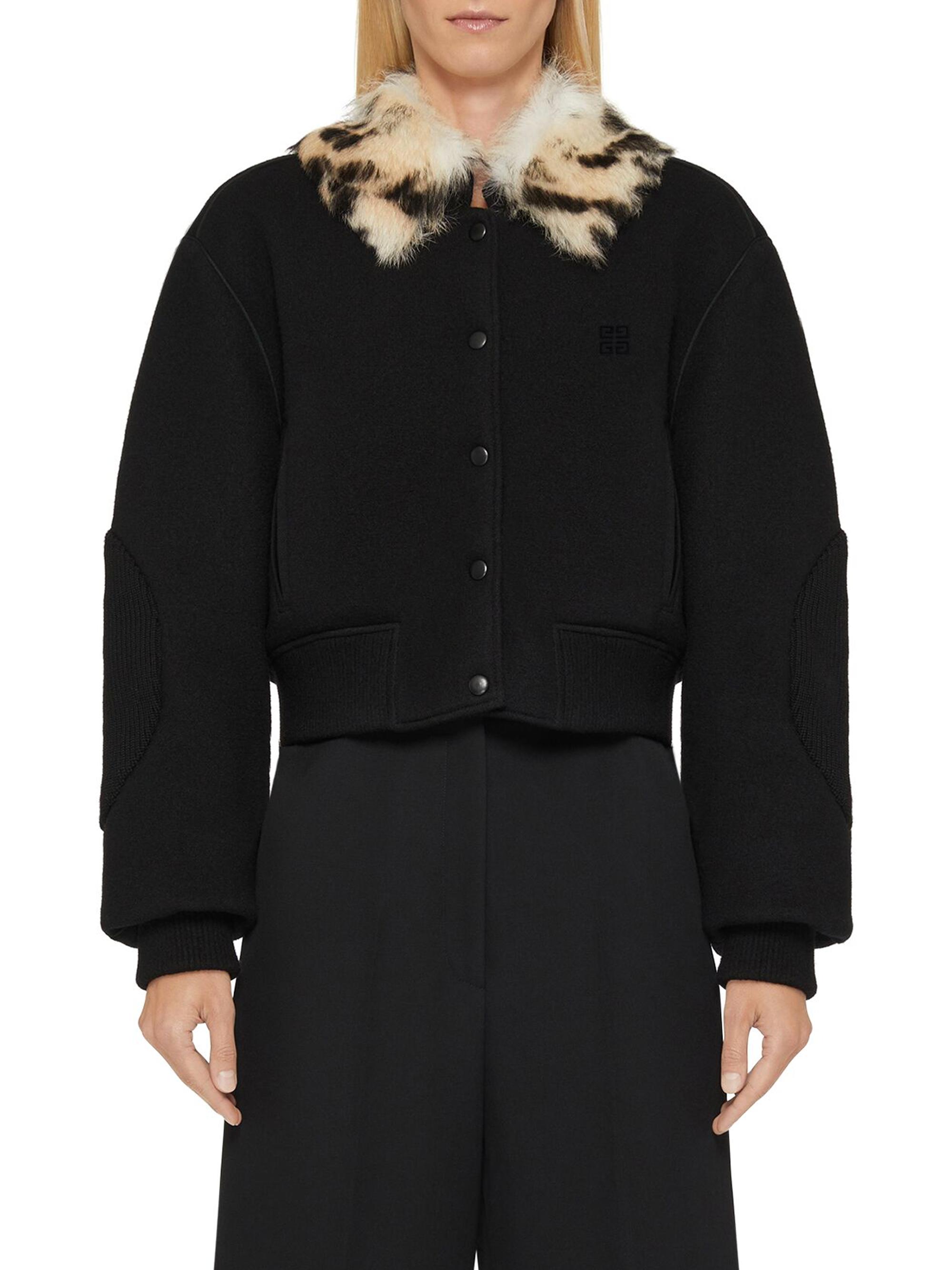 Givenchy Cropped Varsity Jacket in Wool and Leopard Print Fur