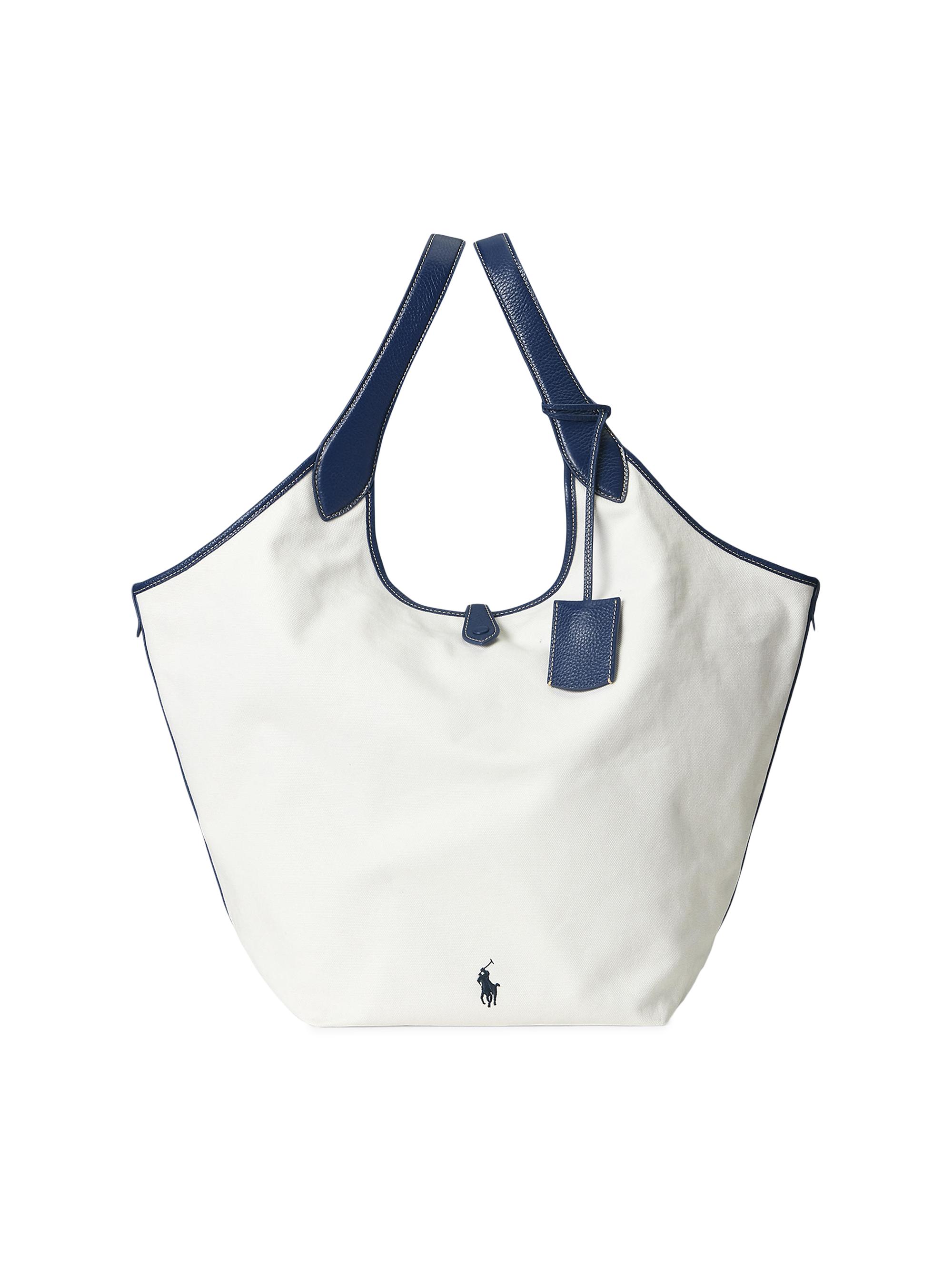 Polo Ralph Lauren Women's  Polo Play Canvas & Leather Tote Bag - White Navy