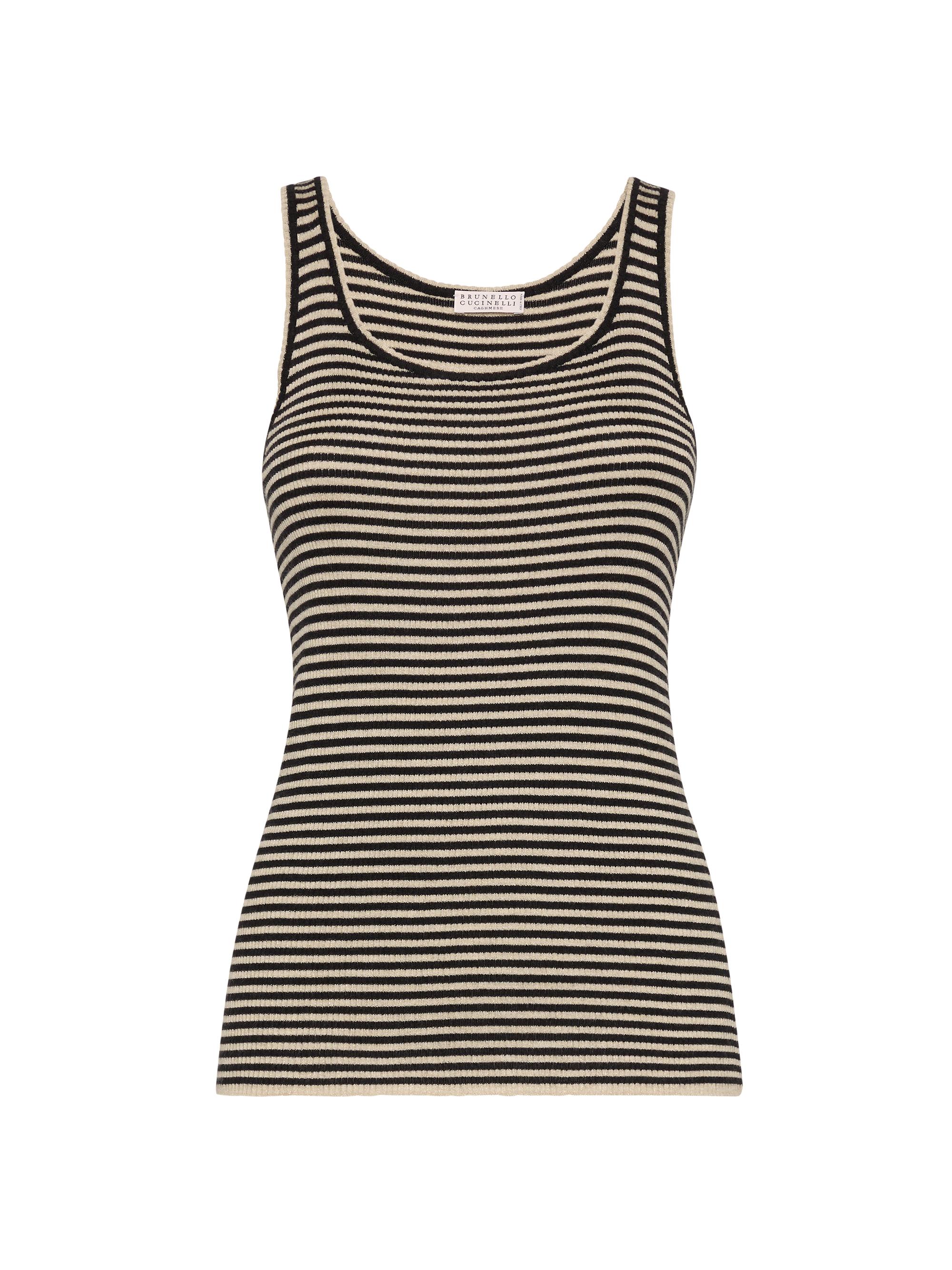 Brunello Cucinelli Women's Striped Sparkling Cashmere and Silk Lightweight Knit Top - Black