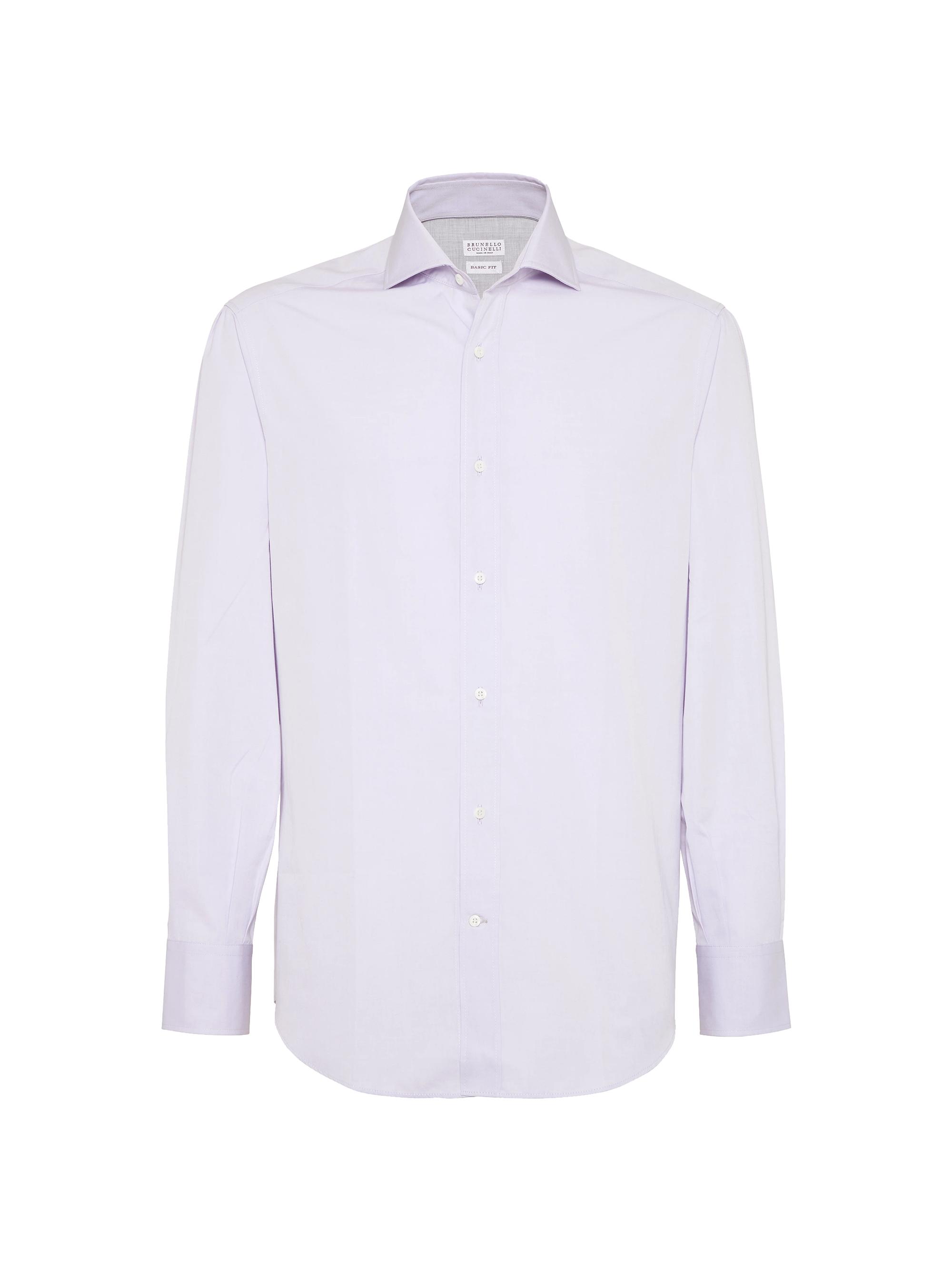 Brunello Cucinelli Men's Poplin Basic Fit Shirt with Spread Collar - Lavender