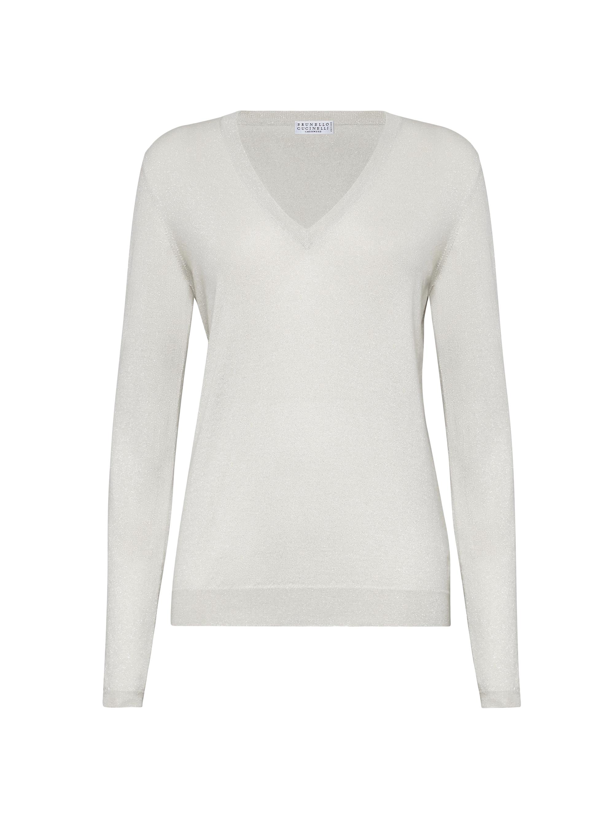 Brunello Cucinelli Women's Cashmere and Silk Sparkling Lightweight Sweater - Rice