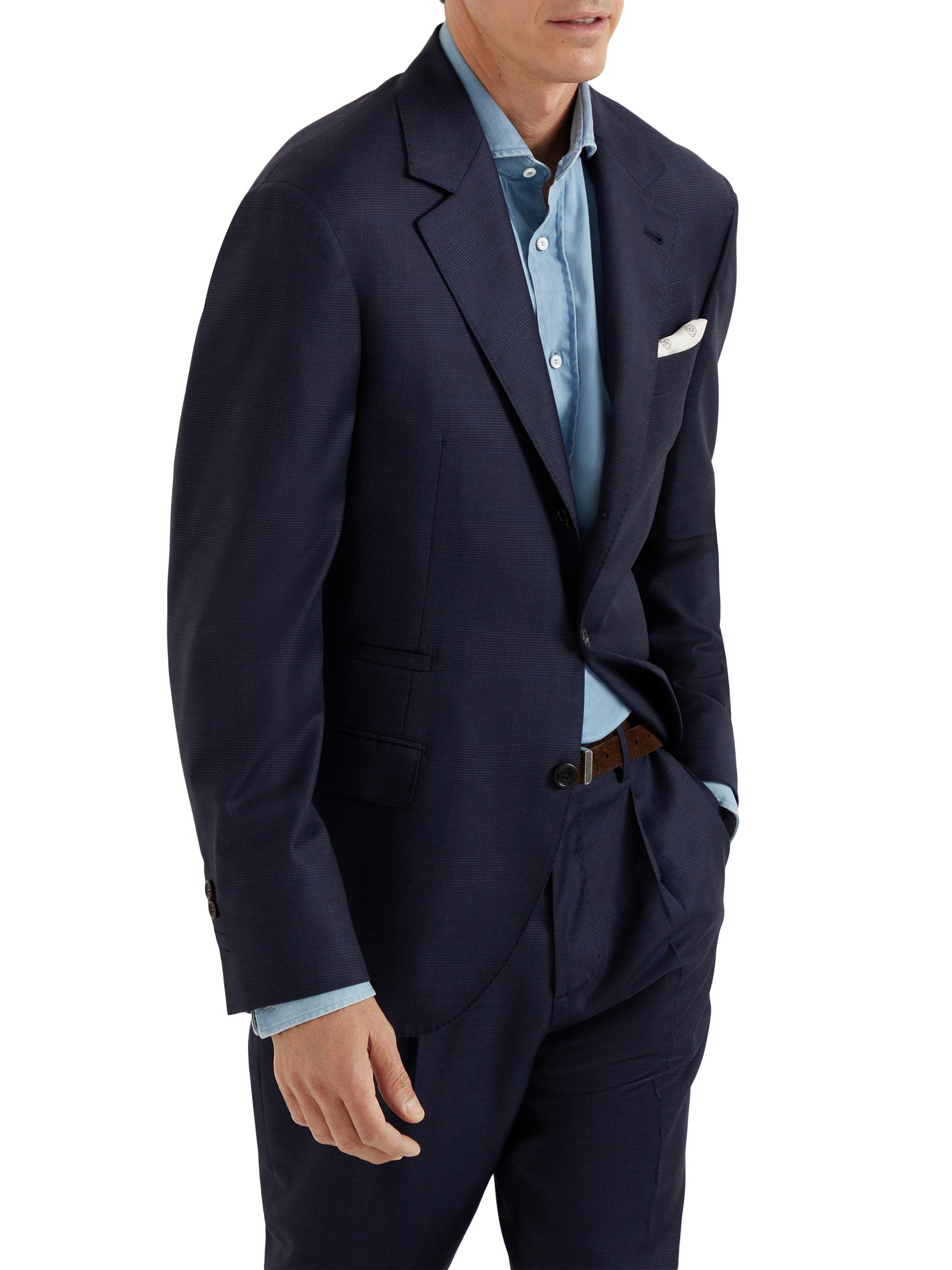 Brunello Cucinelli Men's Virgin Wool Prince of Wales Blazer - Blue