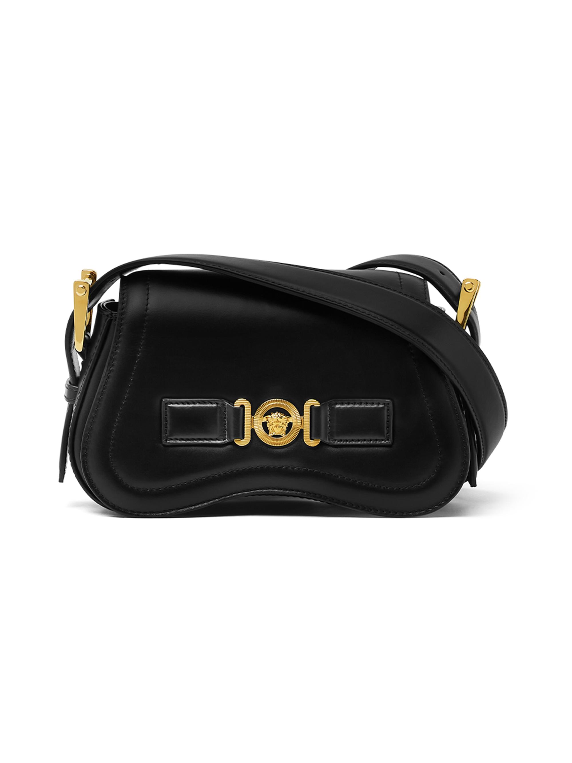 Versace Men's Medusa Head Leather Shoulder Bag - Black  Gold