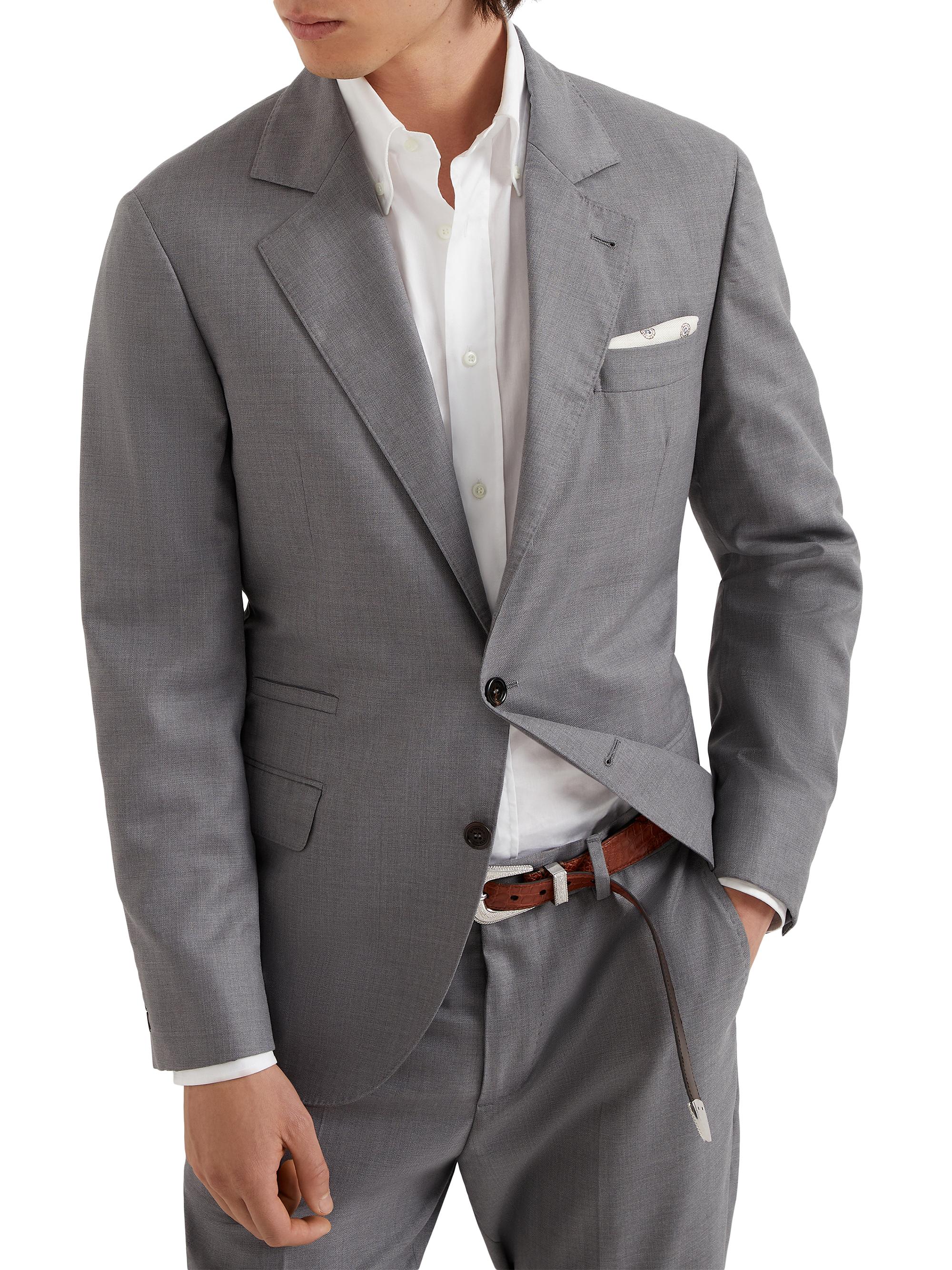 Brunello Cucinelli Men's Virgin Wool and Silk Lightweight Hopsack Blazer - Blue