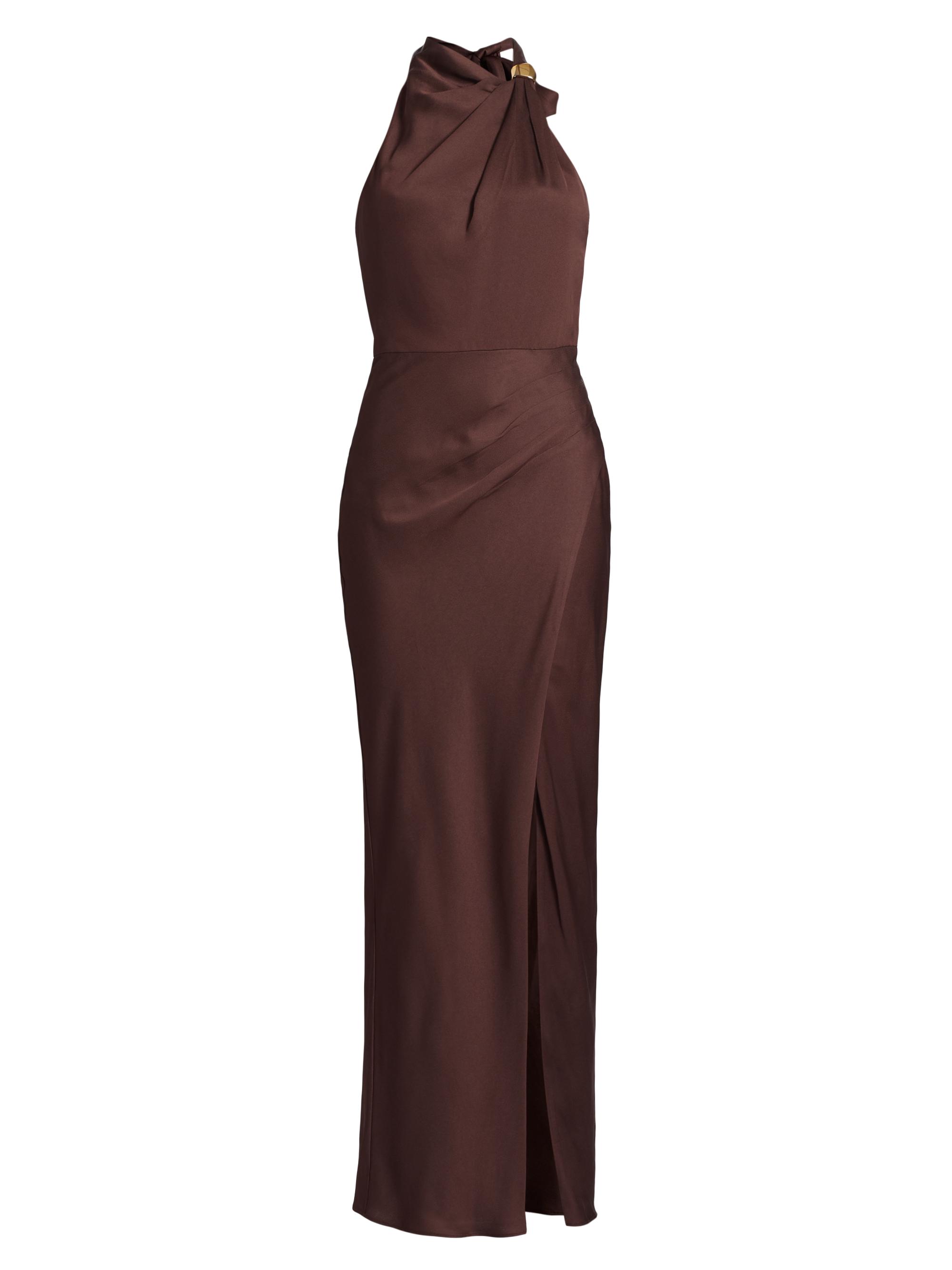 Nicholas the Label Women's Galilea Embellished Draped Halter Gown - Chocolate